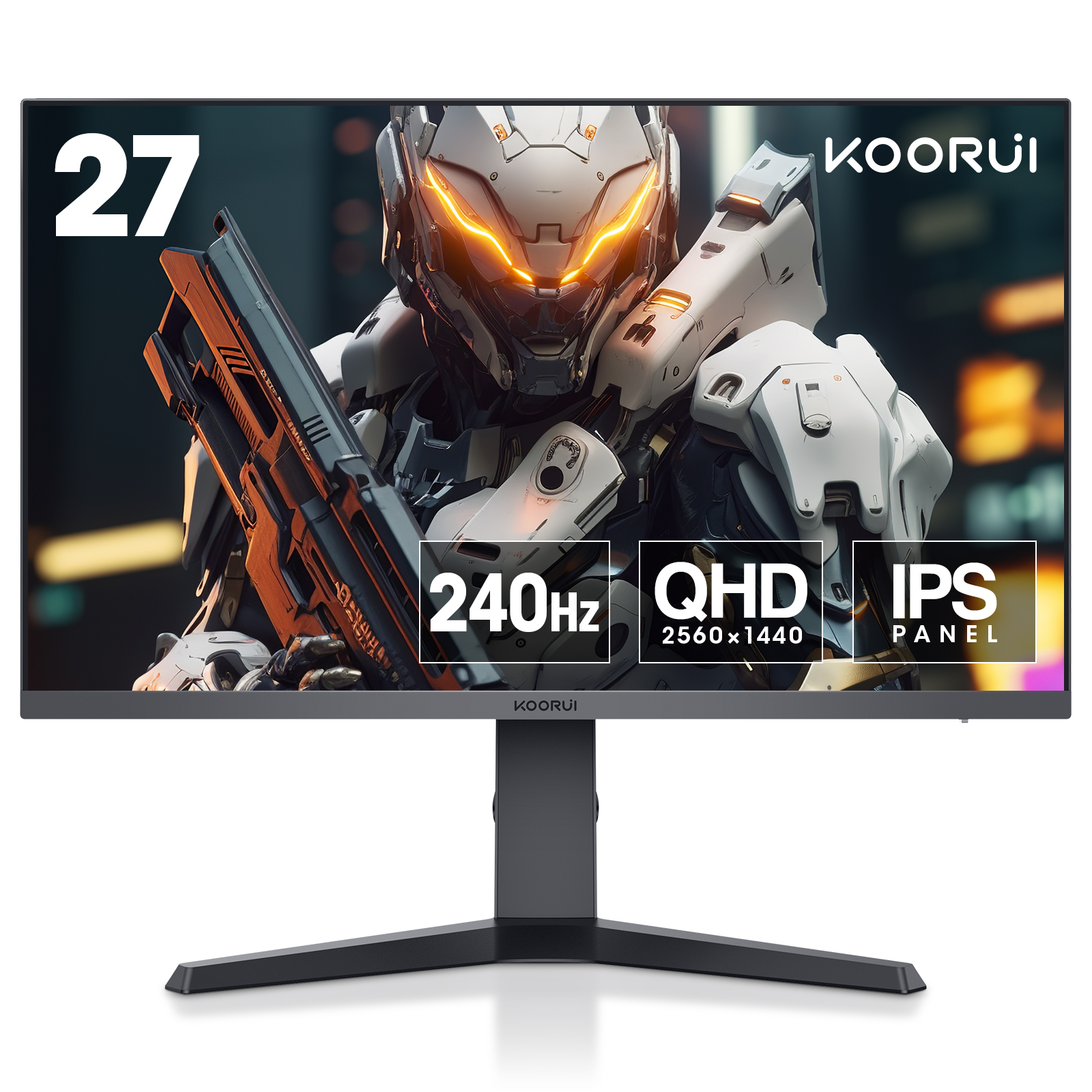 KOORUI 27 Inch Gaming Monitor, 240Hz, QHD 1440P, IPS, 1ms, HDR 400, Adaptive Sync, Eye Care, HDMI/DP, VESA Compatible 27E3QK
