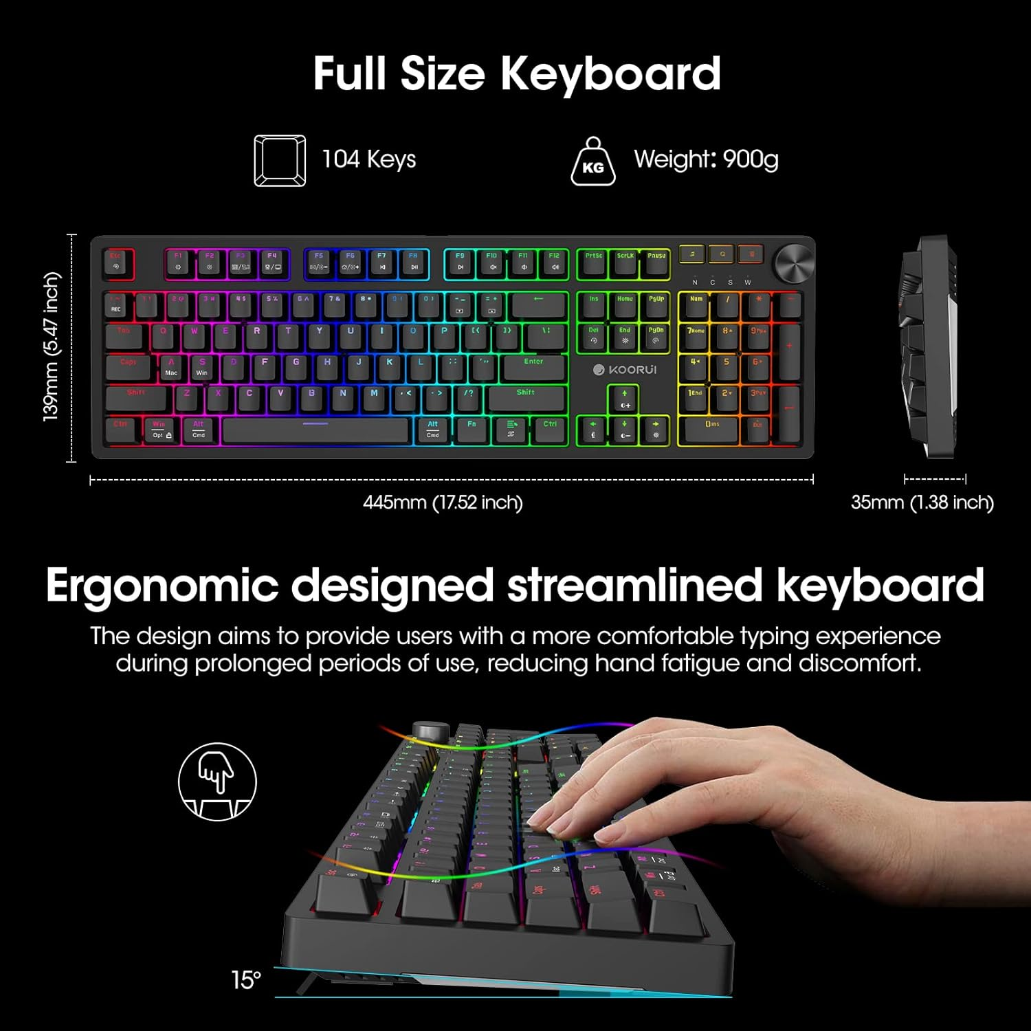 KOORUI Wired Gaming Keyboards with Brown Switch,Hot-Swap Mechanical Keyboard with Volume Knob, 26 RGB Backlit Light Up Keyboard, Full Keys Anti-Ghosting, Dual Color Injection Molded Keycaps for PC