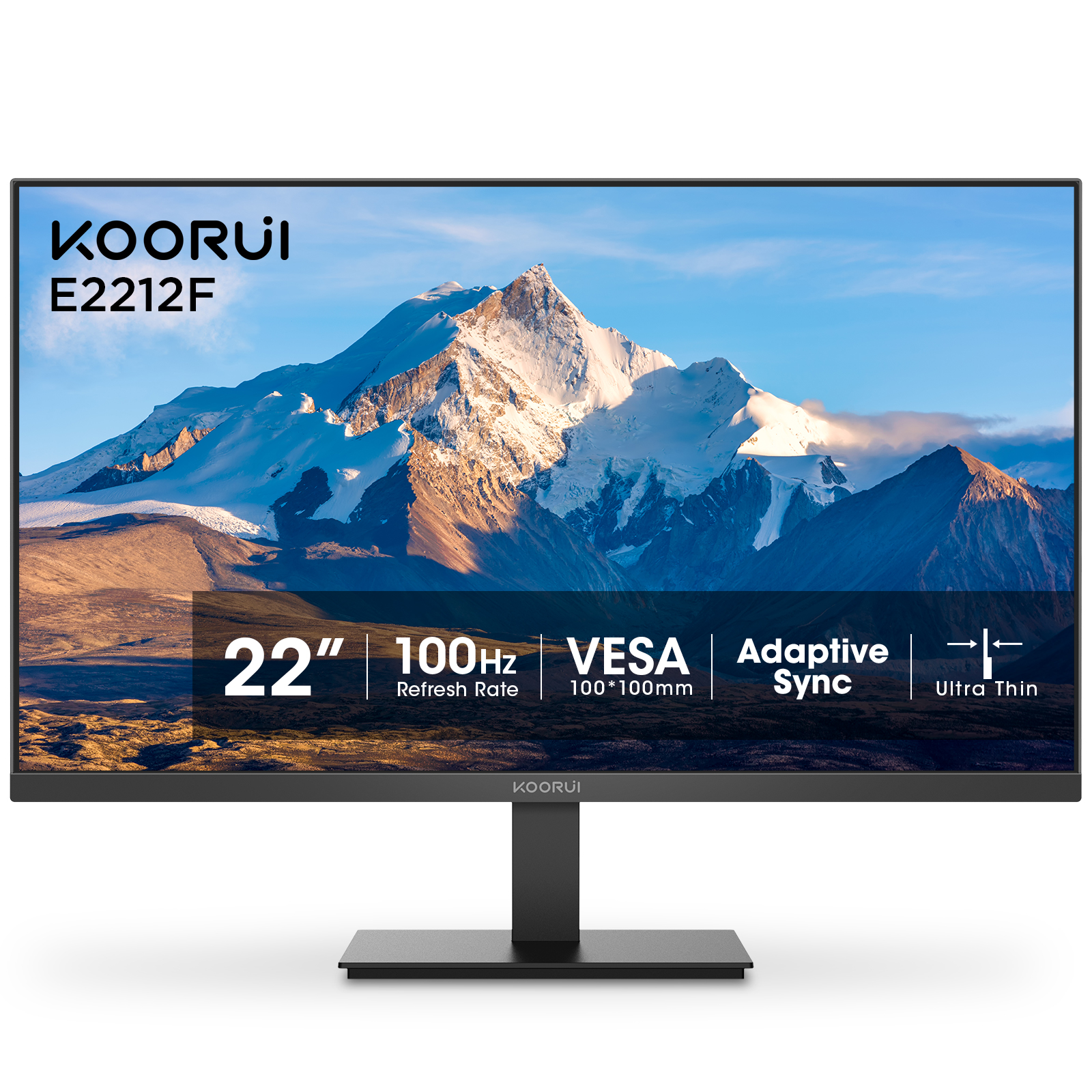 KOORUI 22 Inch Computer Monitor Full HD 1080P 100Hz PC Gaming Screen VA Panel Ultra-Slim Display 3000:1 Contrast Ratio with Adpitive Sync (HDMI/VGA/VESA Compatible 100x100mm/Audio Out), Tilt, Black 