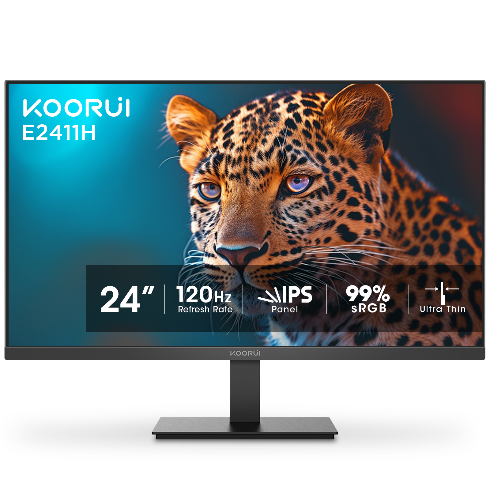 KOORUI 24-inch Monitor 120Hz, Full HD 1980 * 1080p IPS Ultra-Thin Computer Monitor with Adaptive Sync, VESA 100 * 100mm Mountable,Tilt Adjustable,HDMI & VGA Ports,Black, E2411H