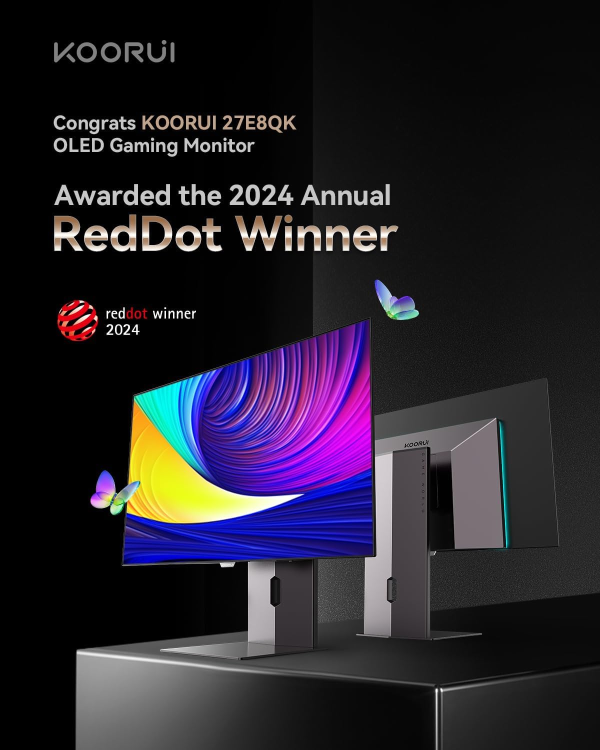 KOORUI 27 inch OLED Gaming Monitor, 1440P 240Hz Computer Monitor, 0.03ms, AdaptiveSync Compatible, 90W Type-C Charge, DCI-P3, Slim Screen, HDMI 2.0, DisplayPort 1.4, USB-C 3.1, VESA, Black, 27E8QK