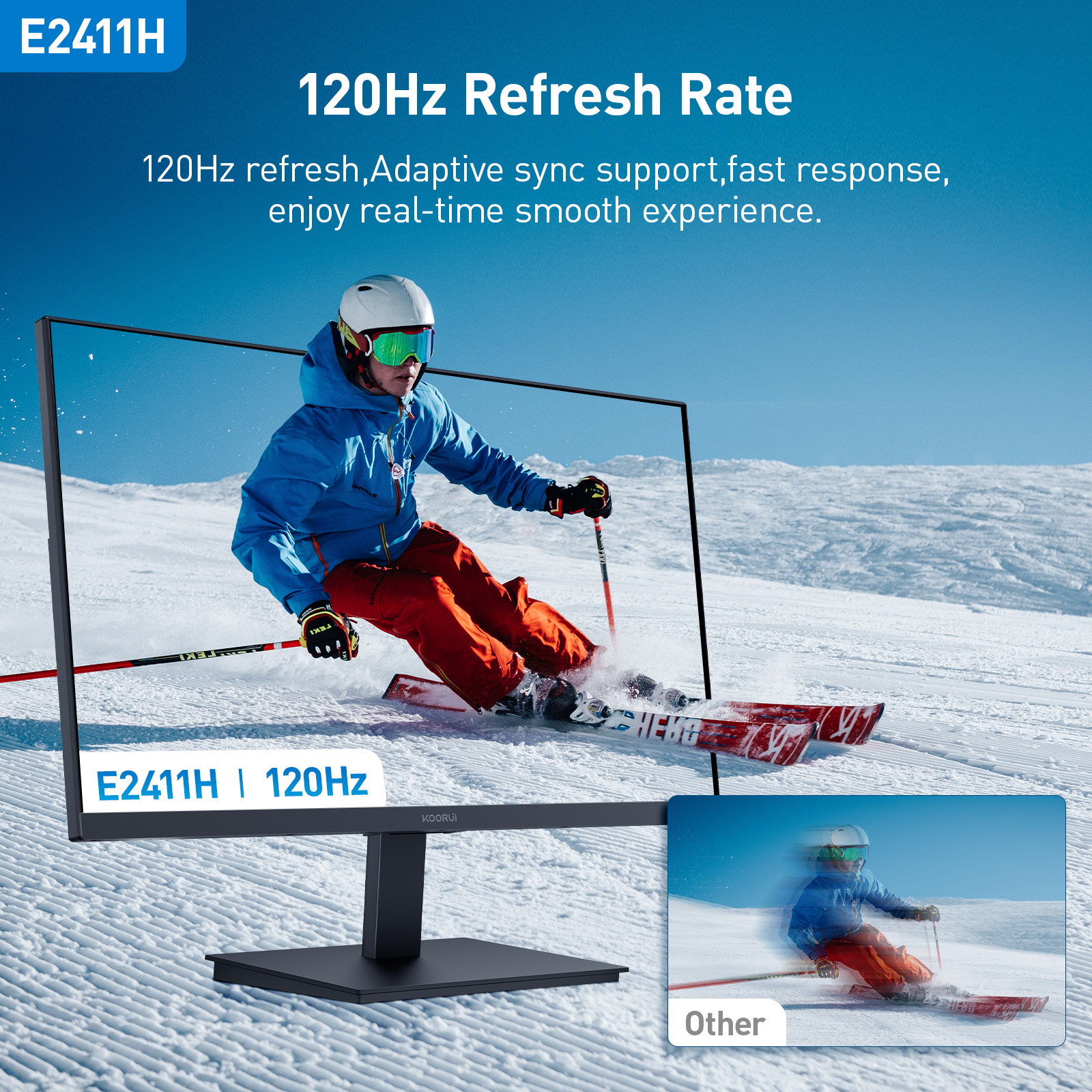 KOORUI 24-inch Monitor 120Hz, Full HD 1980 * 1080p IPS Ultra-Thin Computer Monitor with Adaptive Sync, VESA 100 * 100mm Mountable,Tilt Adjustable,HDMI & VGA Ports,Black, E2411H