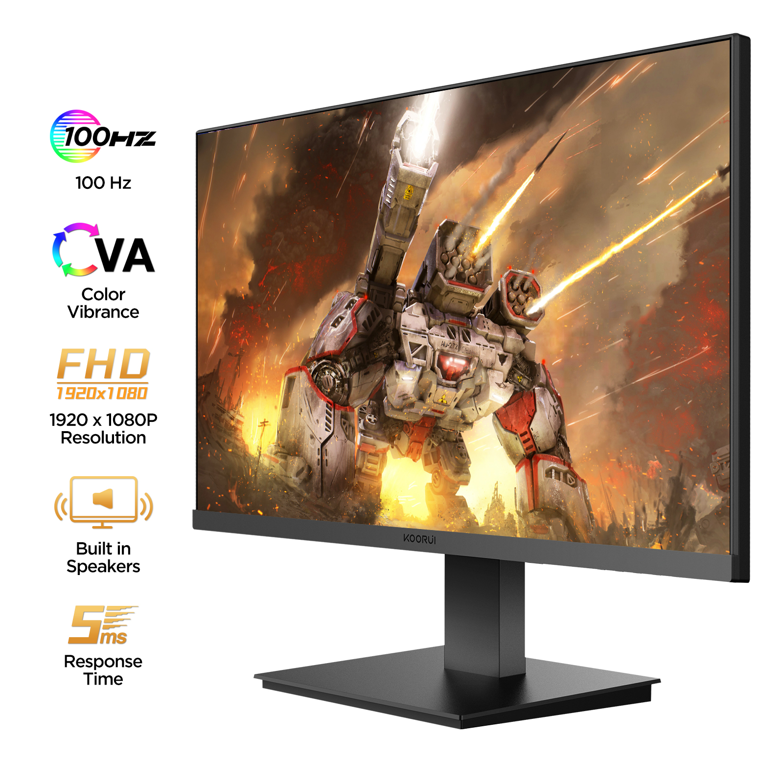 KOORUI 22 inch Computer Monitor,100Hz FHD 1080P PC Desktop Gaming Monitors for Computer,Build-in Speakers,Adaptive Sync,HDMI VGA Ports