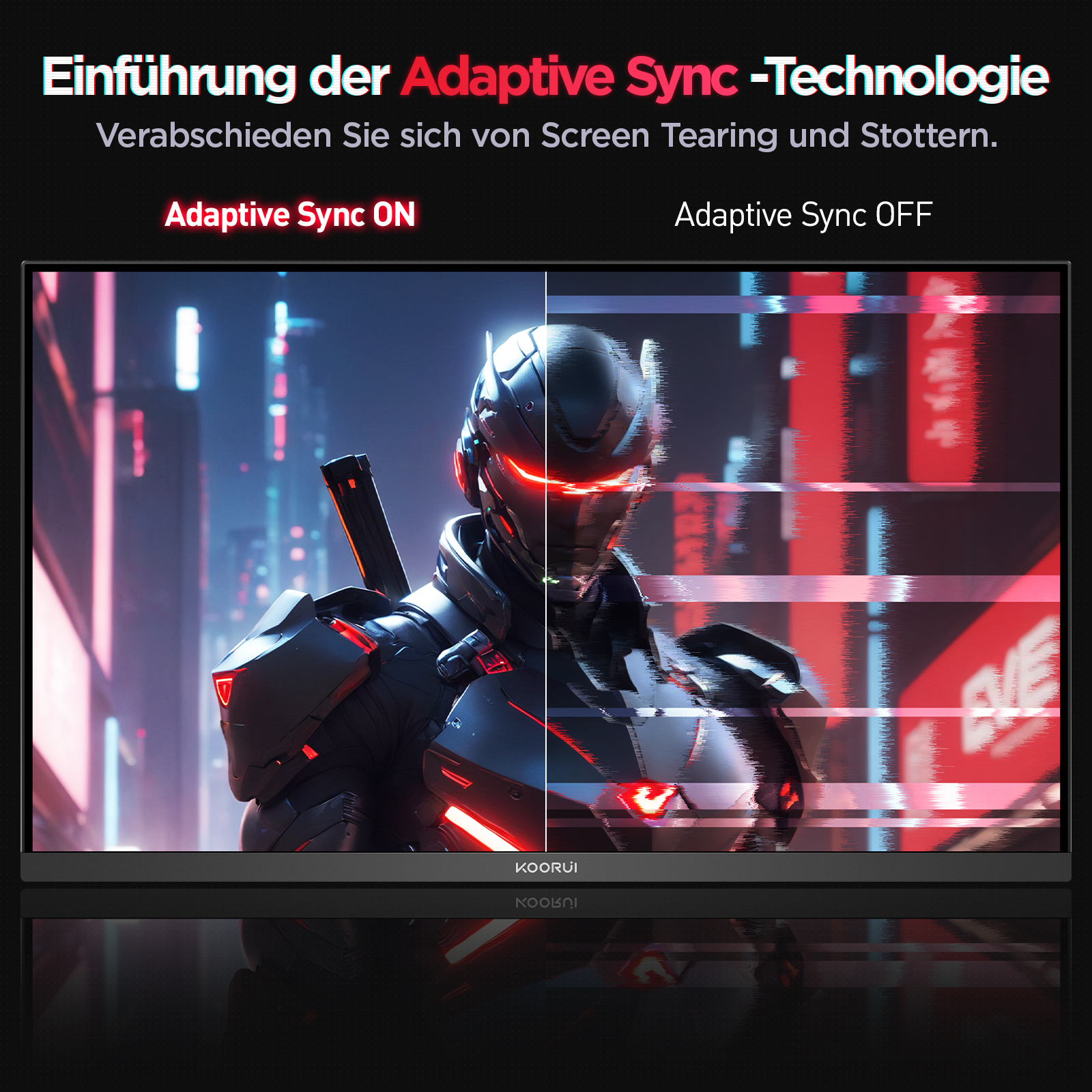 KOORUI G2421V 24 Zoll Gaming Monitor, 1ms 180Hz IPS QHD 2560x1440 PC Bildschirm, HDR400 Adaptive Sync HDMI2.0/DP1.4 VESA 75x75mm