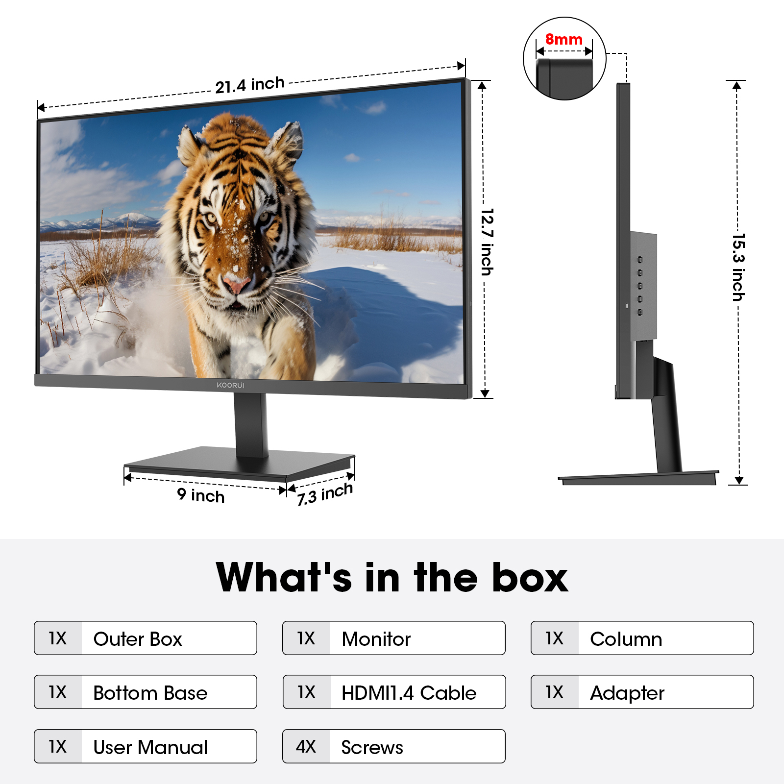 KOORUI 24-inch Monitor 120Hz, Full HD 1980 * 1080p IPS Ultra-Thin Computer Monitor with Adaptive Sync, VESA 100 * 100mm Mountable,Tilt Adjustable,HDMI & VGA Ports,Black, E2411H