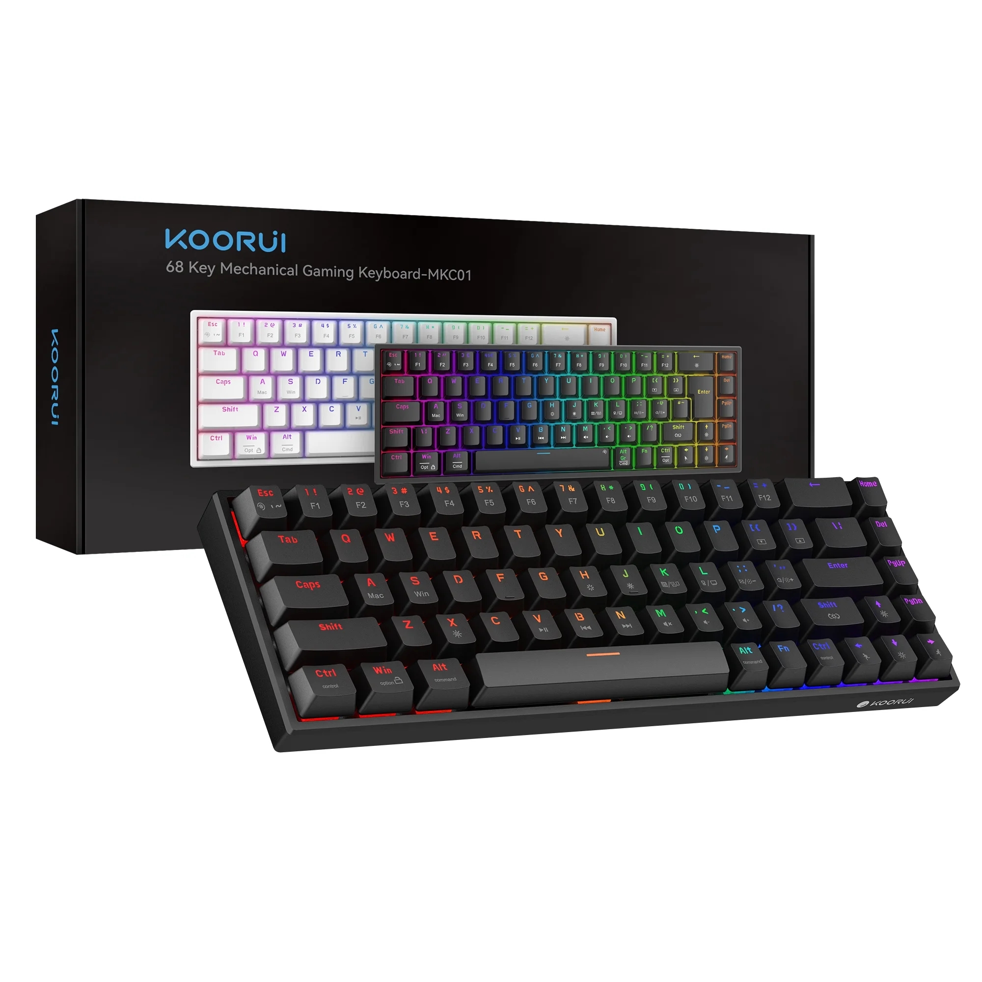 KOORUI 60% Mechanical 68 Keys Gaming Keyboard, LED Backlit, Mini Wired Keyboard with Red Switch for PC/Mac OS/Xbox