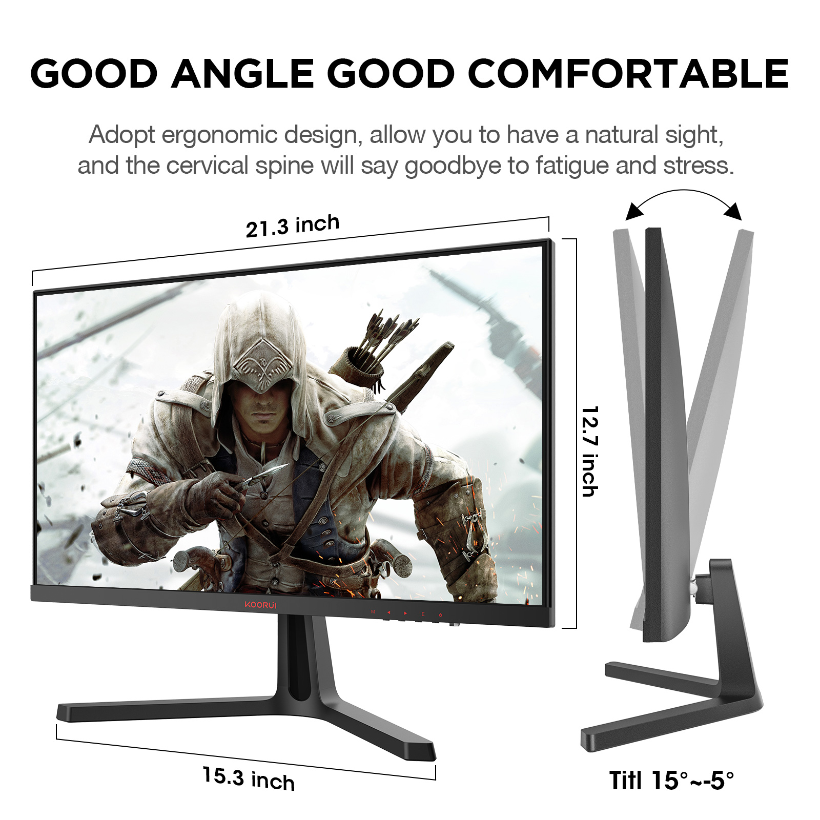 KOORUI 24 Inch Gaming Monitor, 165Hz, FHD 1080P, VA, 1ms, AdaptiveSync Technology, Ultra-Thin Screen, HDMI/DP, VESA Compatible, Tilt Adjustable, Eye Care