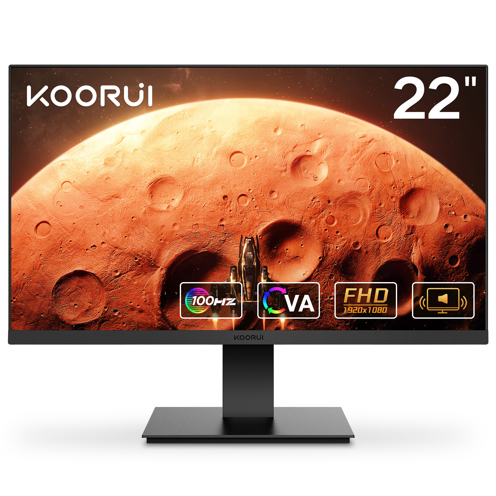 KOORUI 22 inch Computer Monitor,100Hz FHD 1080P PC Desktop Gaming Monitors for Computer,Build-in Speakers,Adaptive Sync,HDMI VGA Ports