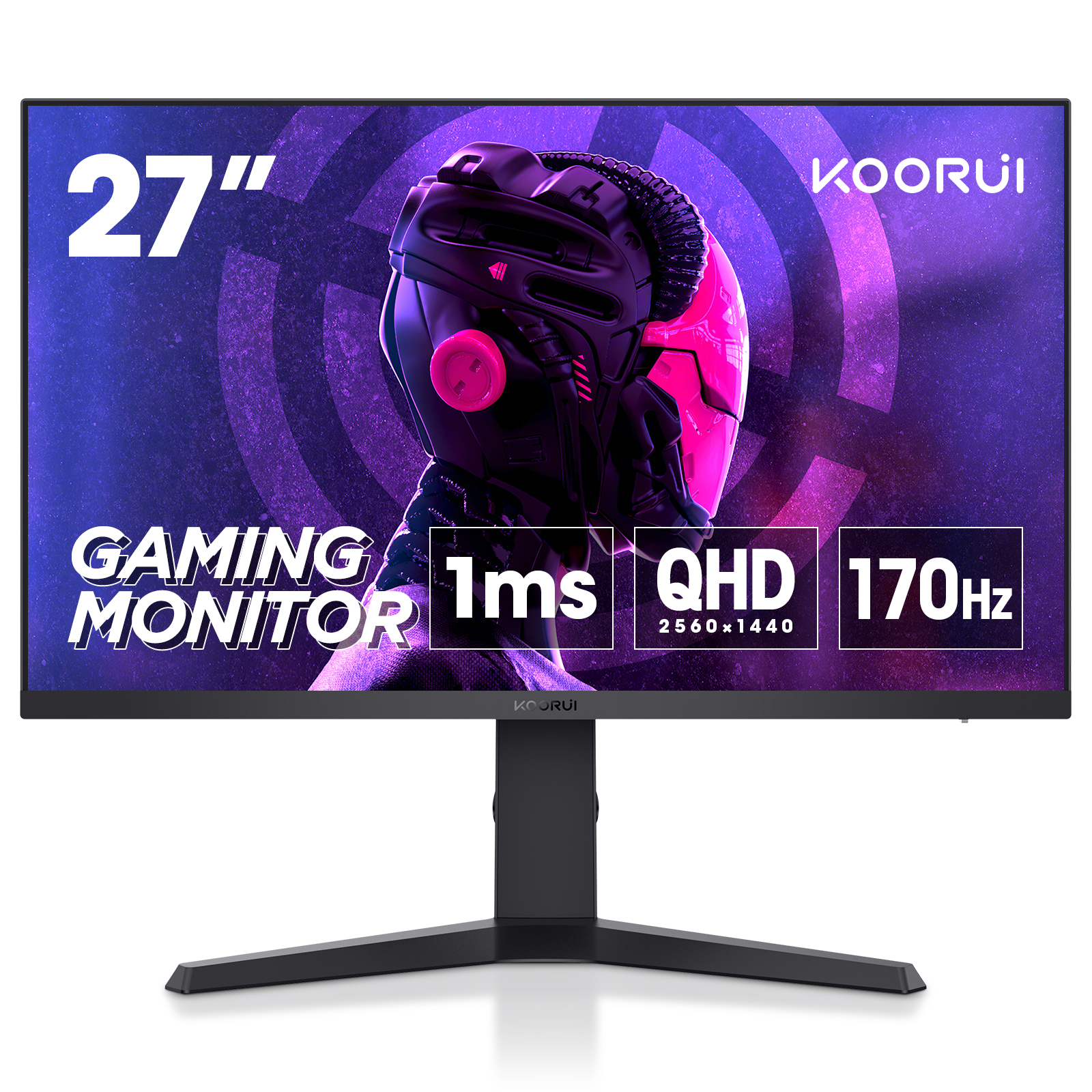 KOORUI 27 Inch Gaming Monitor, 2K Computer Monitors, QHD 1440P, IPS,1ms, Adpitive Sync, HDMI (144Hz), DisplayPort(170Hz), HDR 400, DCI-P3 90%, Height Adjustable, Rotatable