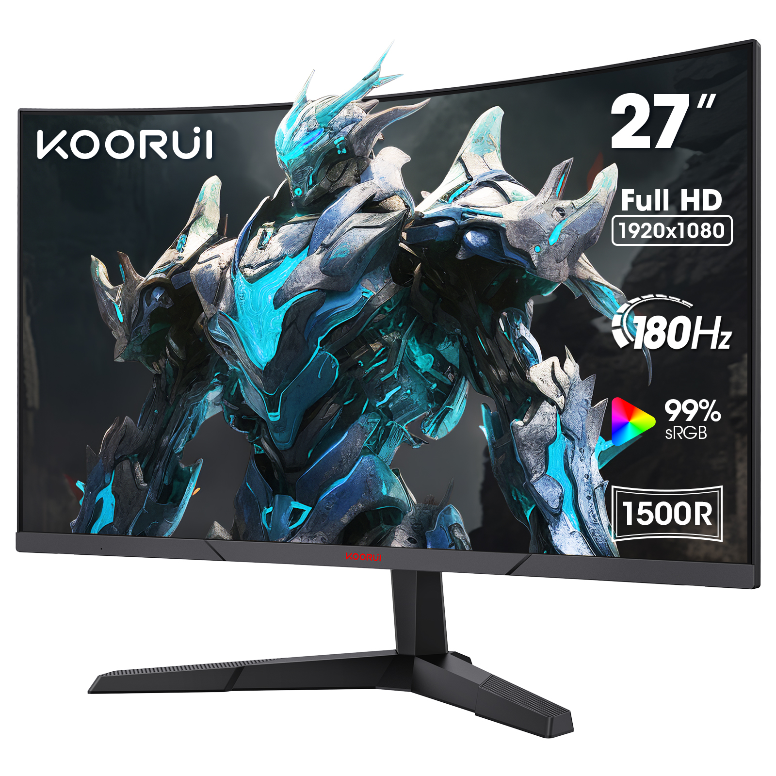 KOORUI 27 Inch Gaming Monitor, FHD 1080P Curved Monitor 165Hz VA 1ms 1500R PC Monitors with Adaptive Sync, HDMI X2 /DP, VESA Compatible, Tilt Adjustable, Eye Care