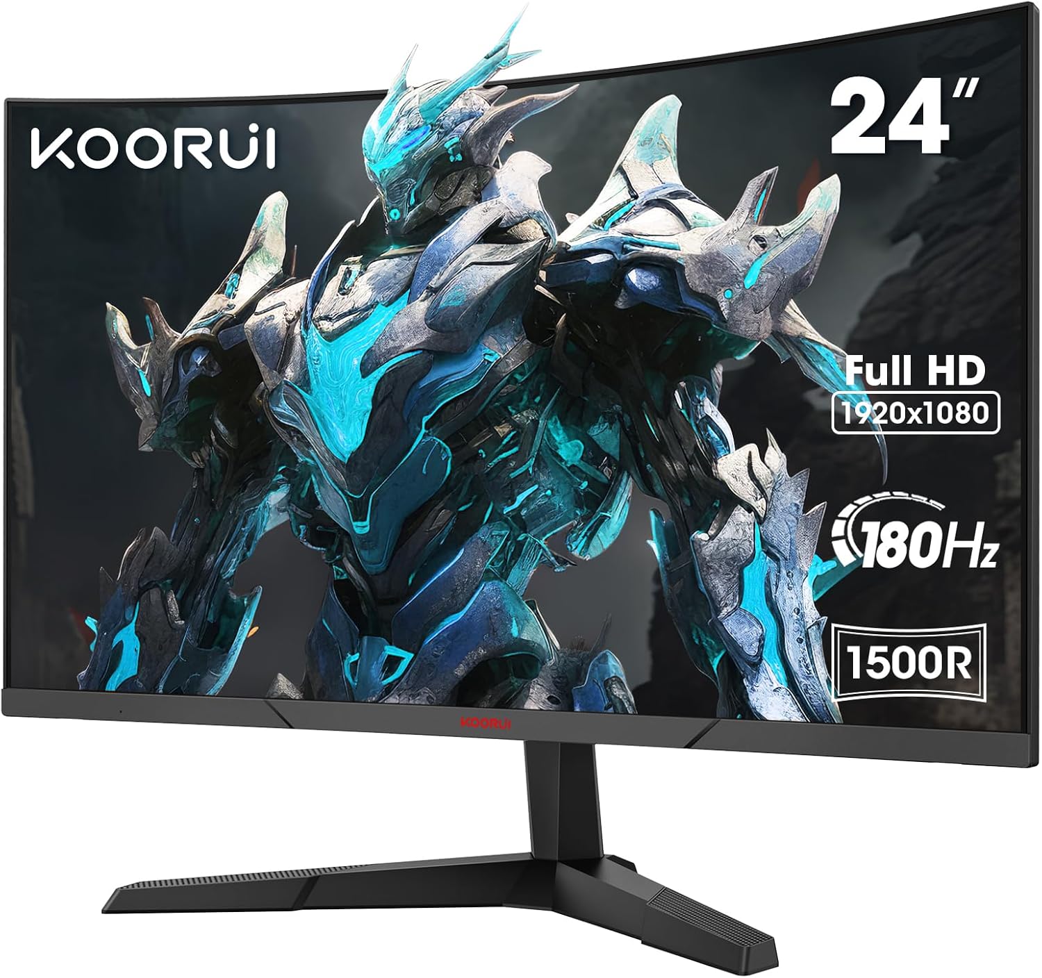 KOORUI 24 Inch Curved Gaming Monitor, FHD 1080p, 1ms Response Time, 180Hz Refresh Rates, HDMI 2.0/DP 1.2, 250cd/m² Brightness