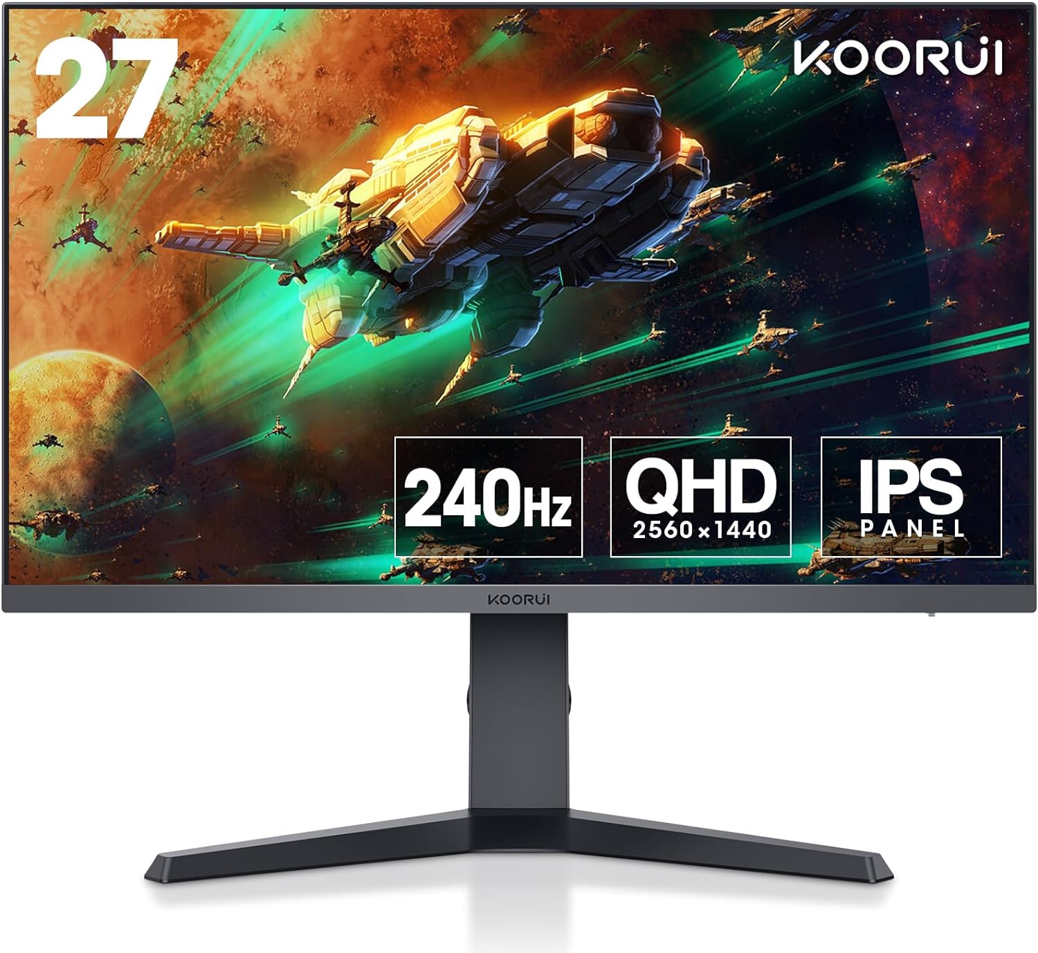 KOORUI Gaming Monitor 27 Inch - WQHD Screen PC, 240Hz, 1 ms, Adaptive Sync, Gsync Compatibility, (2560 x 1440, HDMI, DisplayPort, HDR 400) Black/Red