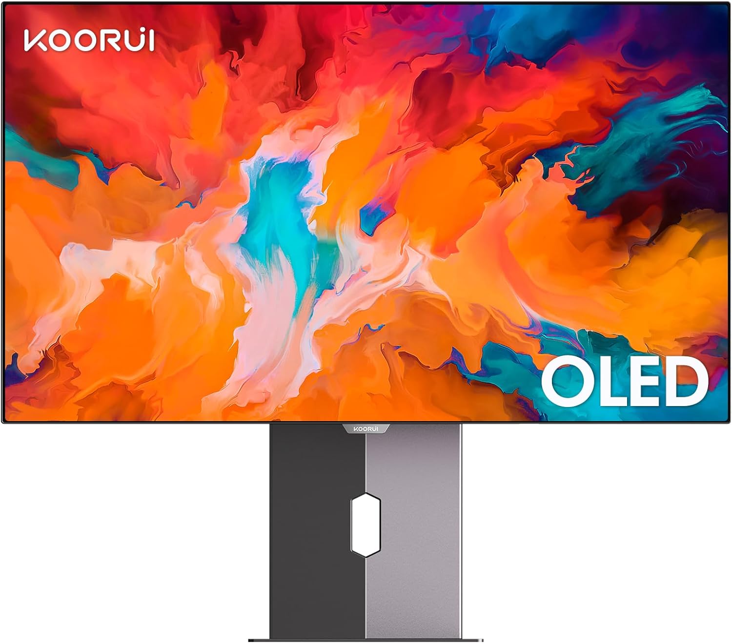 KOORUI 27 Inch OLED Gaming Monitor, 1440P 240Hz 0.03ms PC Monitor, 90W Type-C Charge, DCI-P3 Slim Screen, HDMI 2.0, DisplayPort 1.4, USB-C 3.1, 100 x 100 mm VESA, Black, 27E8QK