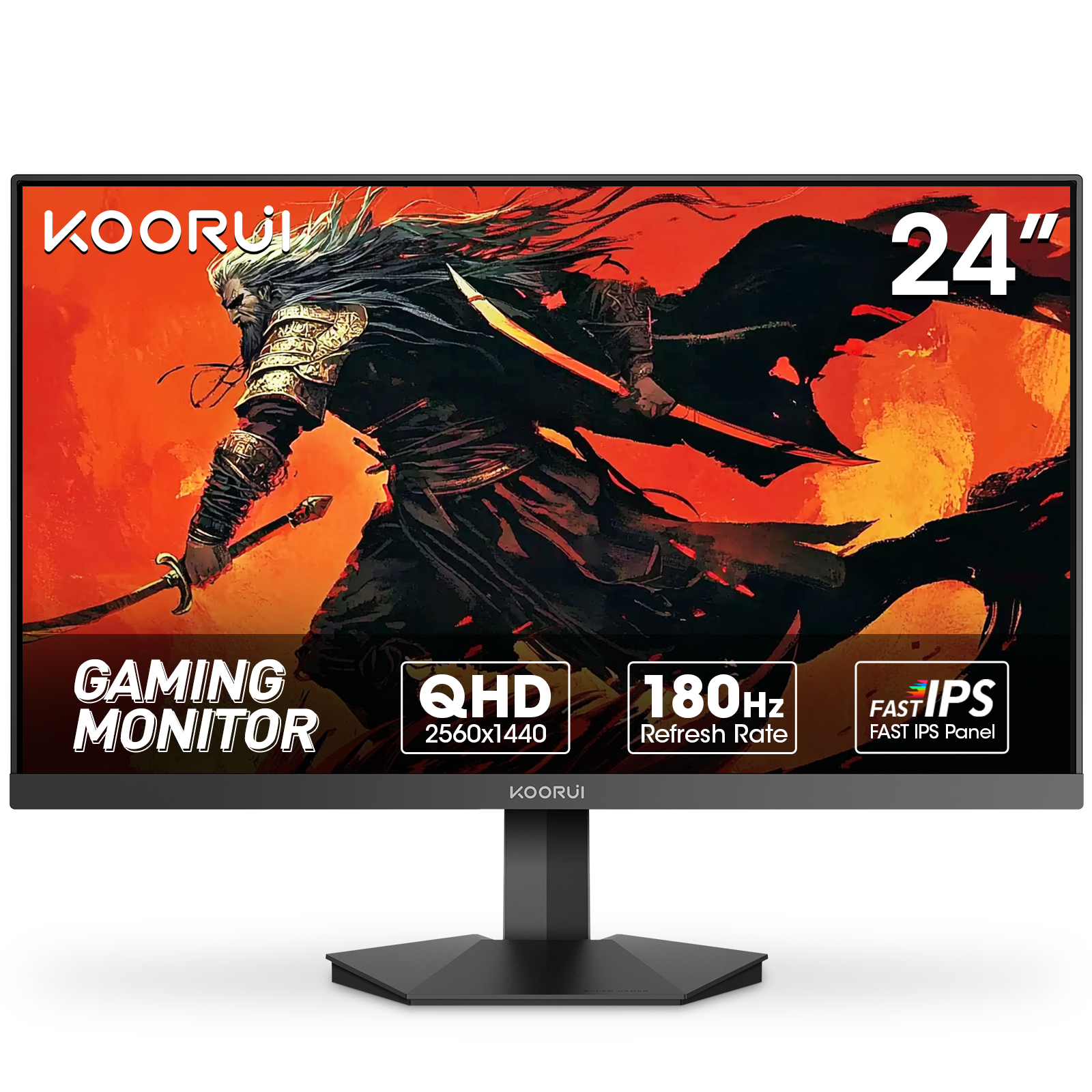 KOORUI Gaming Monitor, 24" Fast IPS Computer Monitor, 180Hz QHD HDR400 Display, 1ms PC Screen, 90% DCI-P3 Color Gamut, Adaptive Sync, Ultra Slim Frame, VESA Mountable, HDMI 2.0, DP 1.4, G2421V