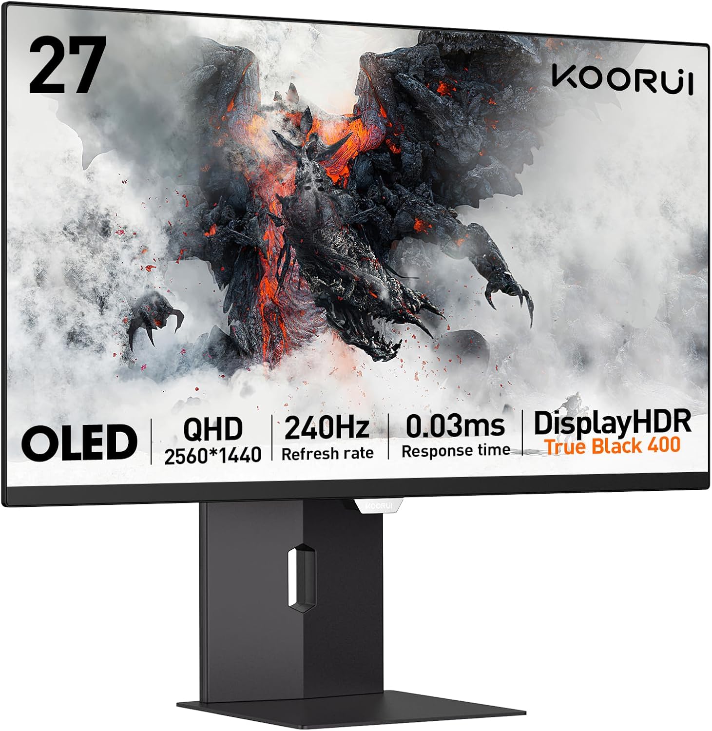 KOORUI 27 inch OLED Gaming Monitor, 240Hz Monitor, 0.03ms, 1440p AdaptiveSync Compatible, 99% DCI-P3, Height/Pivot/Tilt/Swivel Adjustability, HDMI 2.0, DisplayPort 1.4, VESA, Black, S2721XO