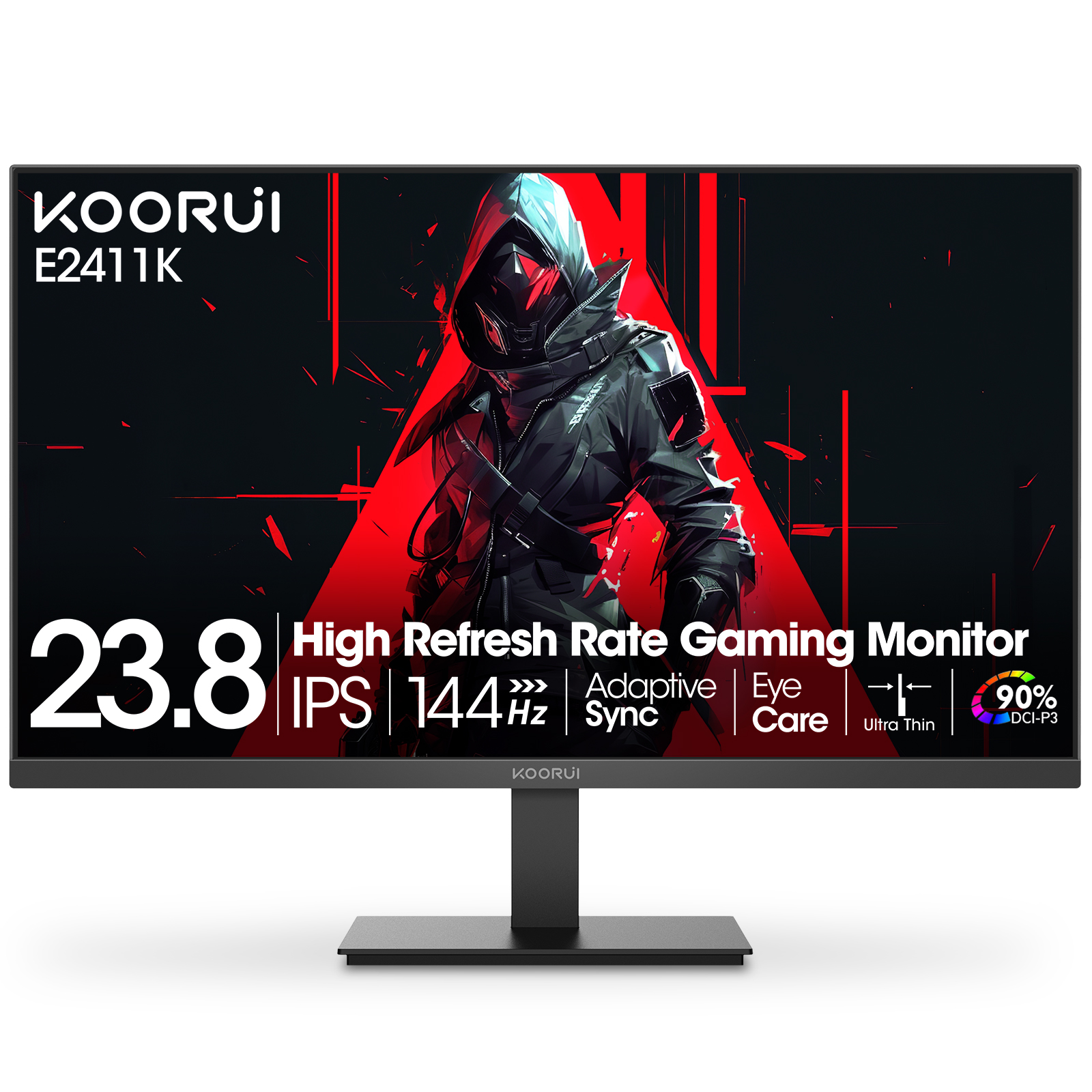 KOORUI 24 Inch Computer Monitor, FHD 1080P 144Hz Gaming Monitor, IPS Display, Free-sync Compatible, 99% SRGB Color Gamut VESA 100 * 100mm Eye Care, Ultra-Slim Frame, Black, E2411K