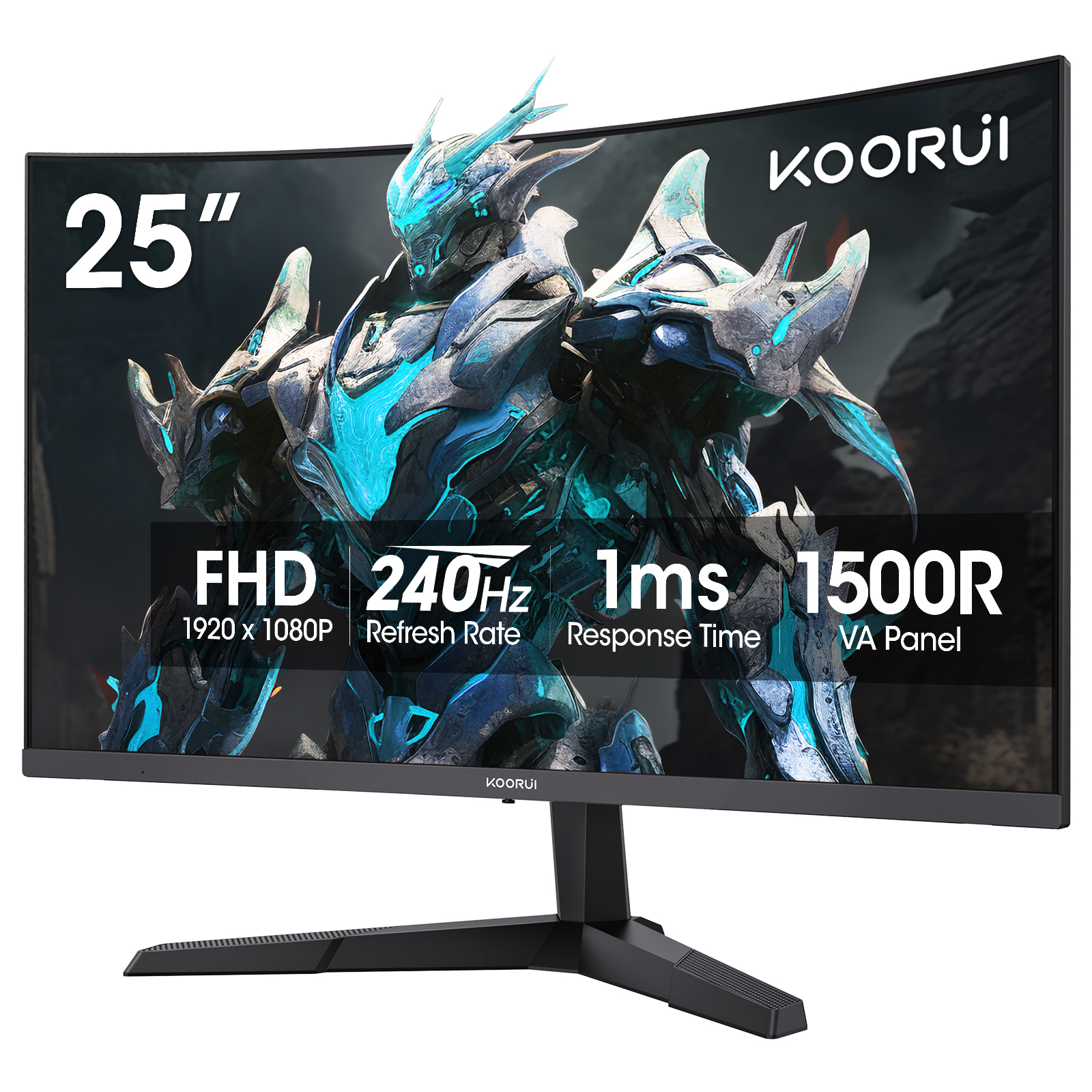 KOORUI 25 Inch Curved Gaming Monitor 240Hz FHD 1080P Computer Monitor, 1500R 1ms GTG Display, Adaptive Sync, 90% DCI-P3,HDR10, Eye Care, Tilt Adjustable, VESA 75x75mm, Black,G2511XC