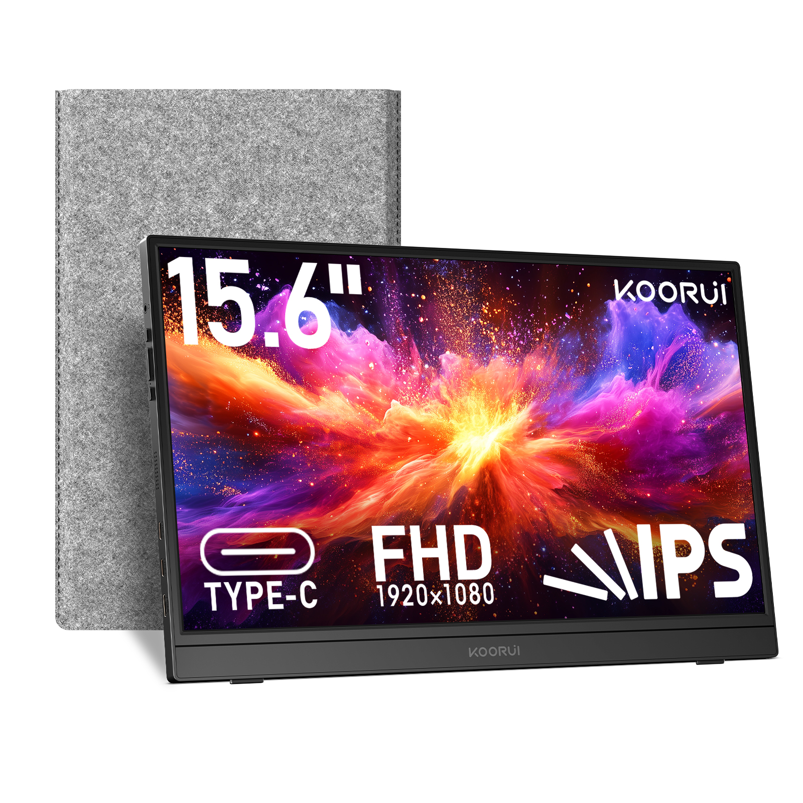 KOORUI 15.6 inch Portable Monitor FHD 1080P IPS External Display, Second Screen for Travel and Office, USB-C HDMI Gaming Monitor with Kickstand & Speakers for Laptop PC