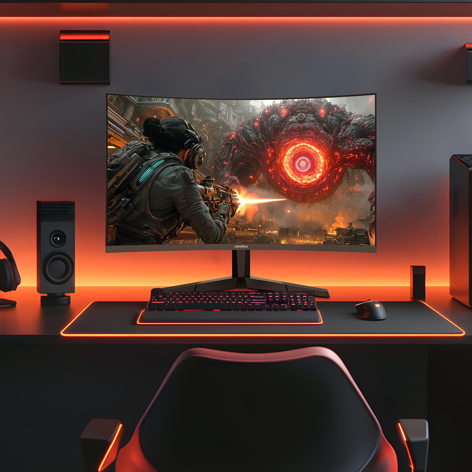 KOORUI 25 Inch Curved Gaming Monitor 240Hz FHD 1080P Computer Monitor, 1500R 1ms GTG Display, Adaptive Sync, 90% DCI-P3,HDR10, Eye Care, Tilt Adjustable, VESA 75x75mm, Black,G2511XC