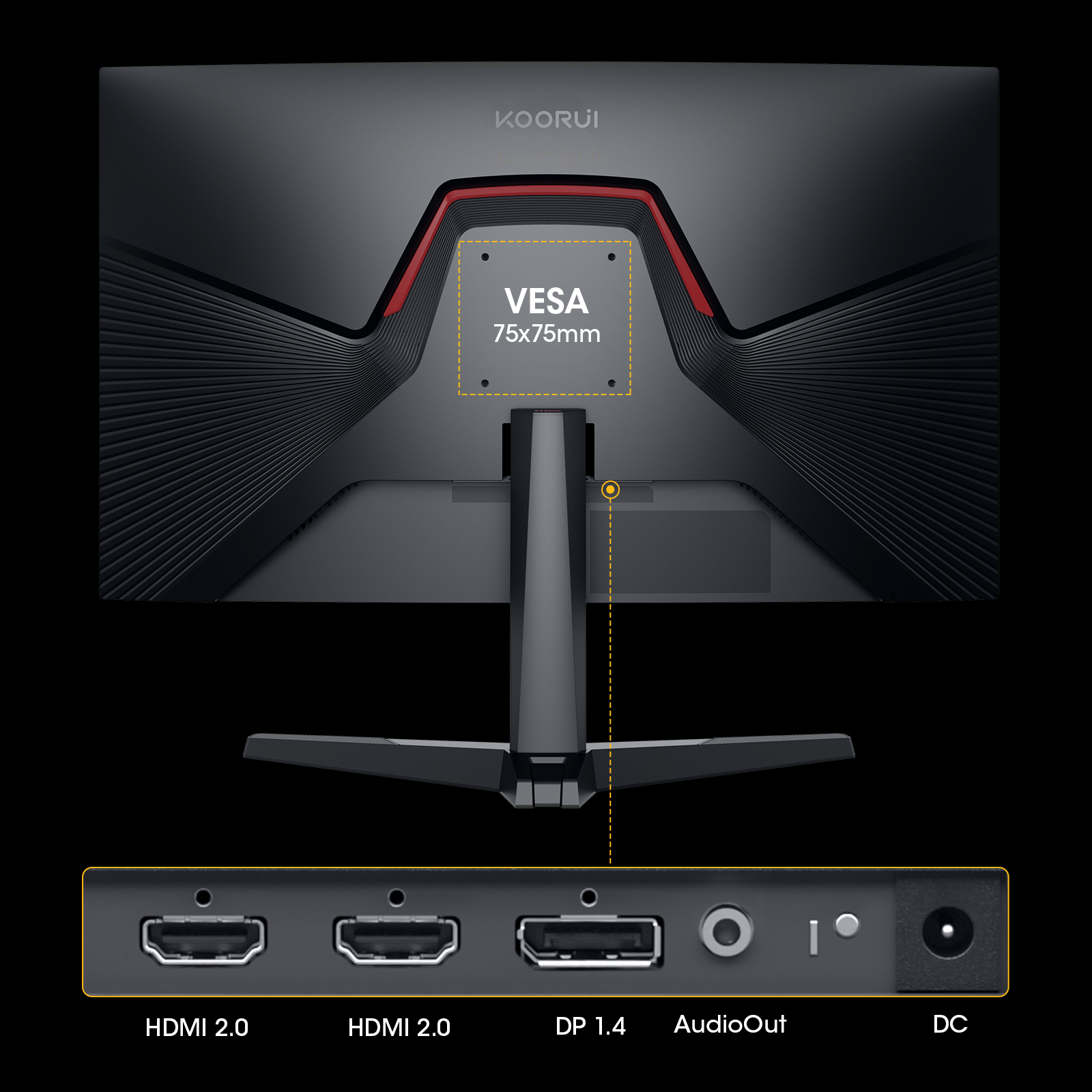 KOORUI 25 Inch Curved Gaming Monitor 240Hz FHD 1080P Computer Monitor, 1500R 1ms GTG Display, Adaptive Sync, 90% DCI-P3,HDR10, Eye Care, Tilt Adjustable, VESA 75x75mm, Black,G2511XC