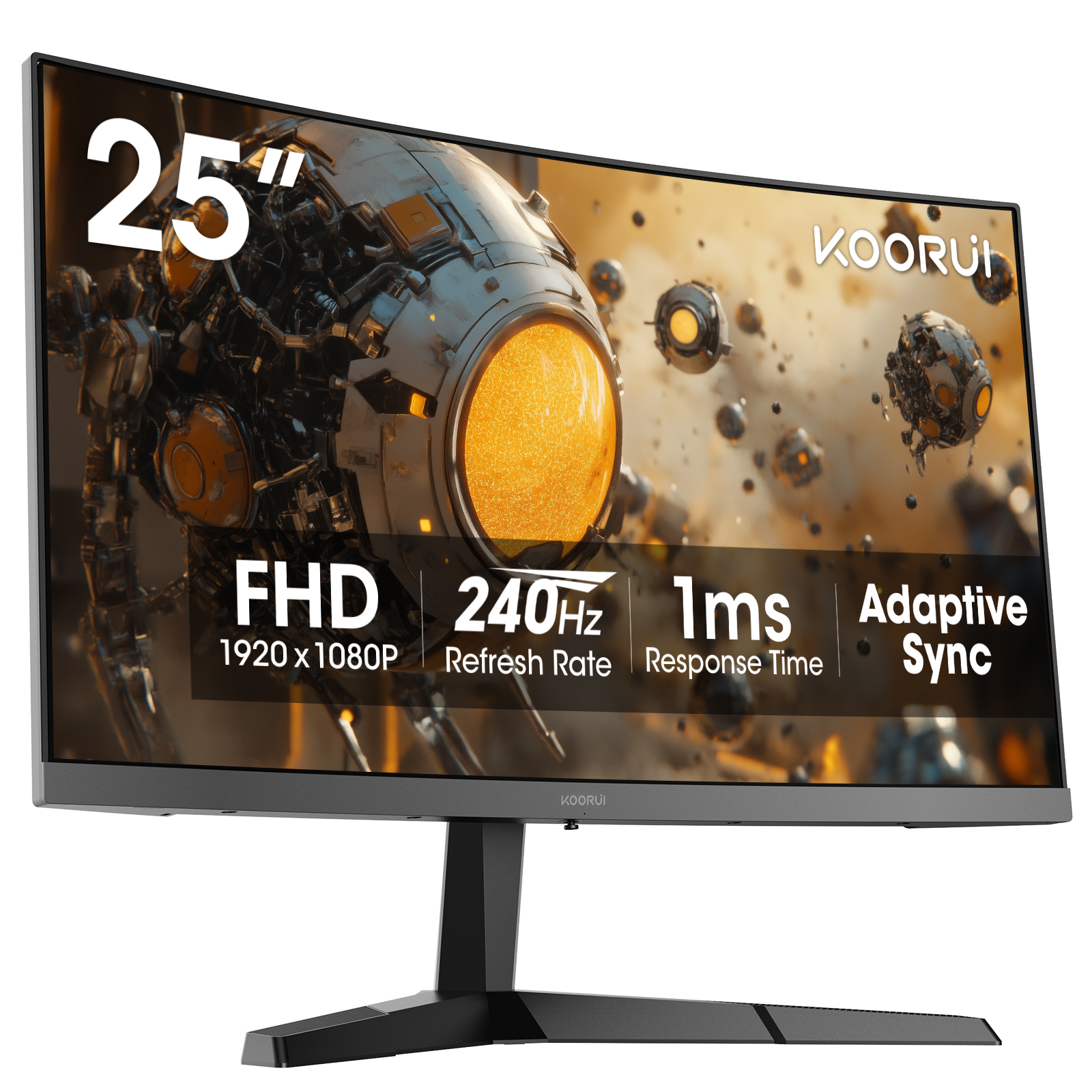 KOORUI 25 Inch Curved Gaming Monitor 240Hz FHD 1080P Computer Monitor, 1500R 1ms GTG Display, Adaptive Sync, 90% DCI-P3,HDR10, Eye Care, Tilt Adjustable, VESA 75x75mm, Black,G2511XC