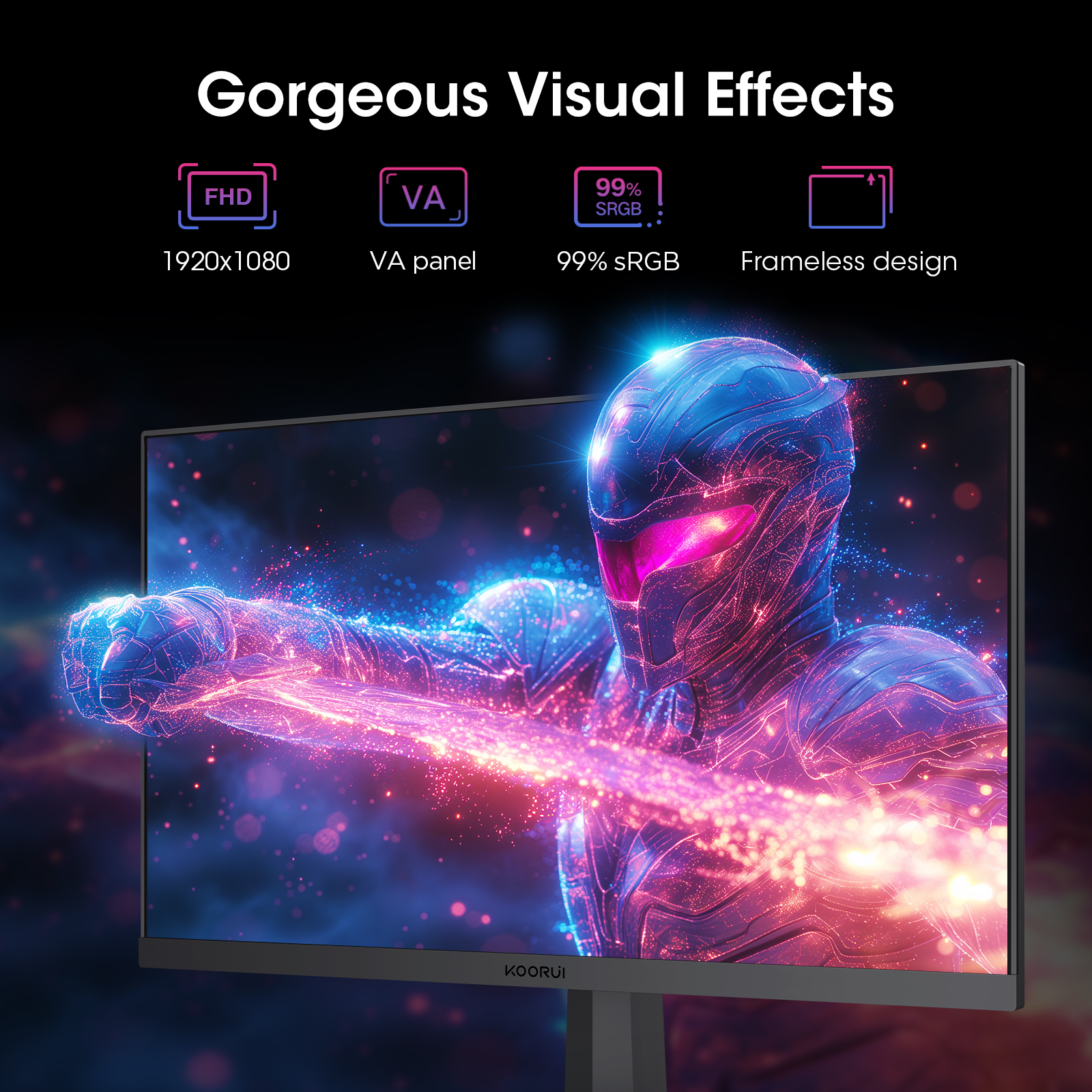 KOORUI 24.5” FHD 1920x1080p VA Gaming Monitor, 170Hz 1ms Monitor, FreeSync Premium, Adaptive Sync, 2xHDMI(144Hz) & DisplayPort(170Hz), sRGB 125%, 75 * 75mm VESA, Tilt Adjustable, Eye Care, Black