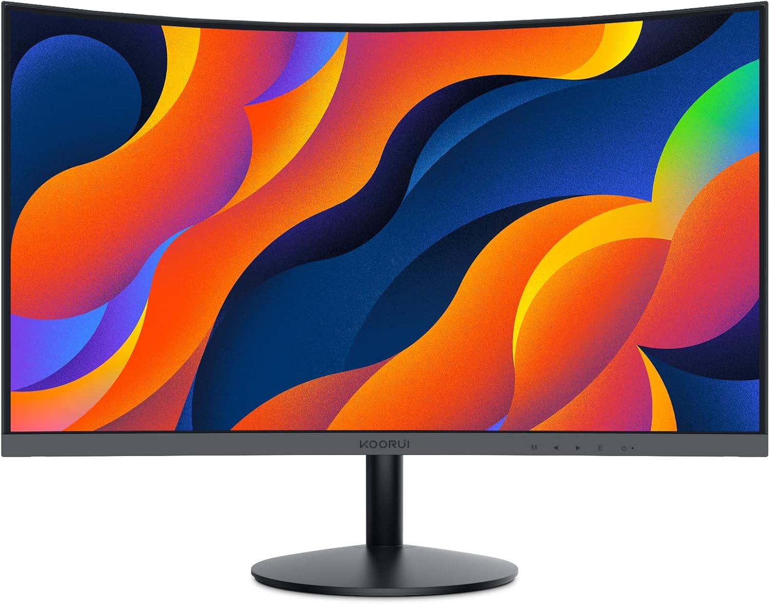 KOORUI 24-Inch Curved Computer Monitor, Full HD 1080P 60Hz Gaming Monitor 1800R LED HDMI VGA, Tilt Adjustment, Eye Care, Black 24N5C