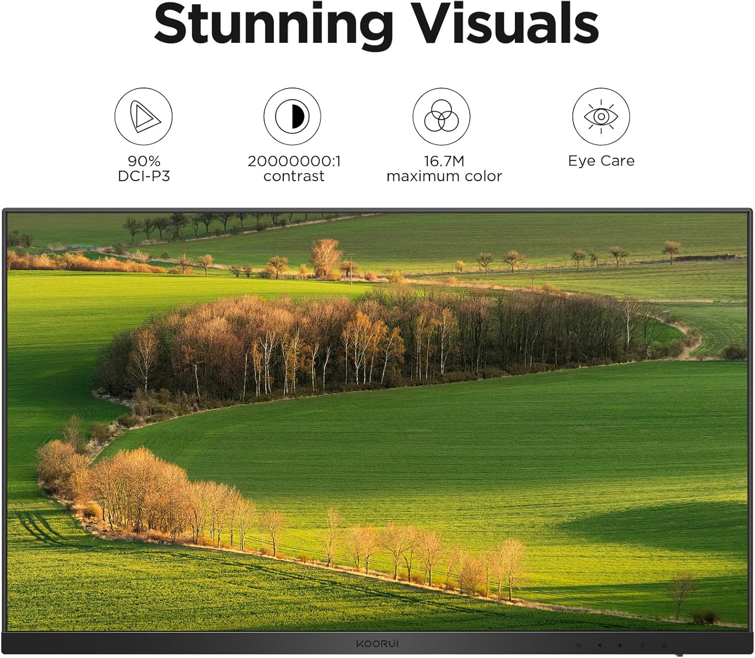 KOORUI 27 Inch Monitors, 4K Computer Monitors UHD(3840 * 2160), IPS, 6ms, 60Hz, 2x HDMI 2.0 & DisplayPort 1.4, Adpitive Sync, HDR10, VESA 100 * 100mm, 90% DCI-P3, Eye Care