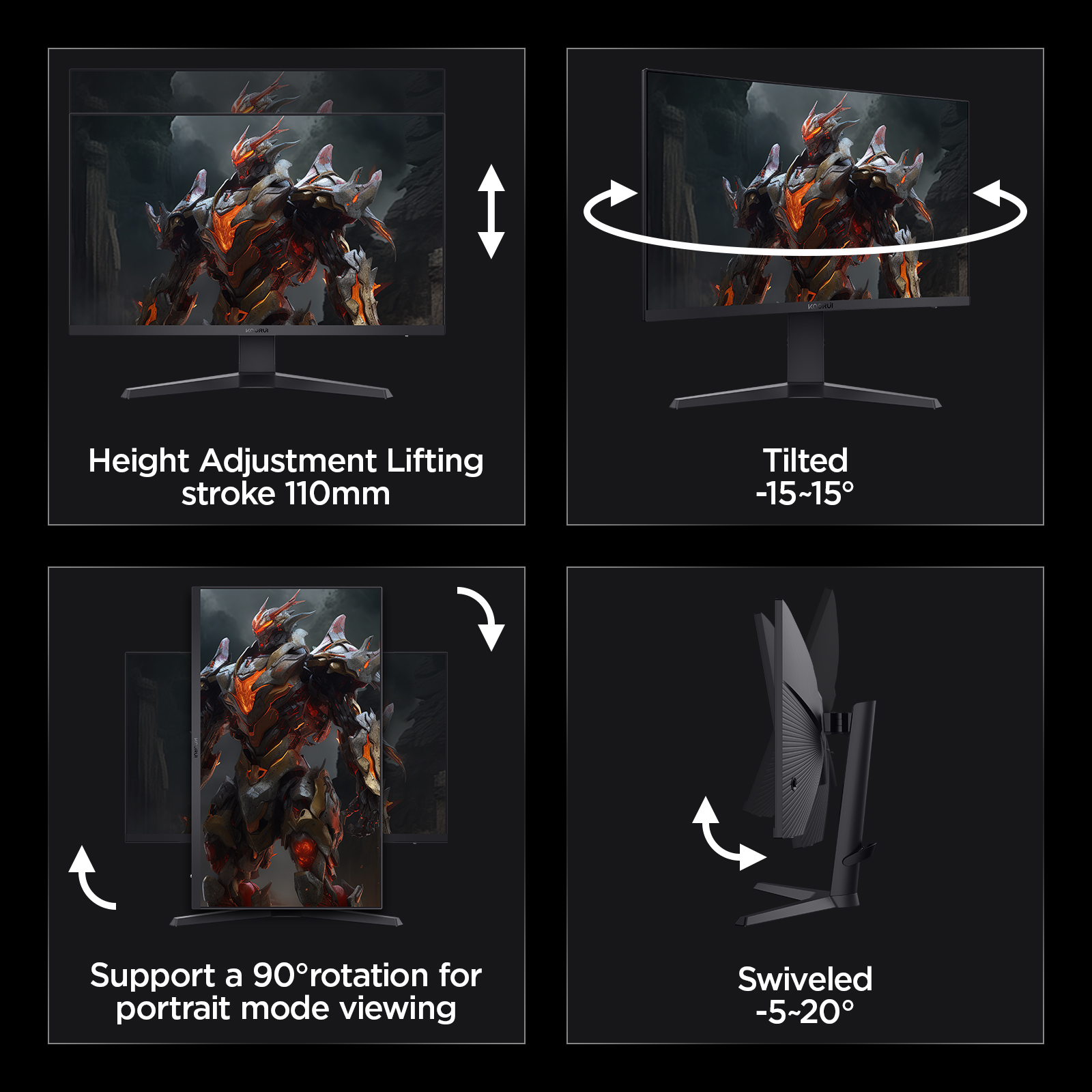 KOORUI 27 Inch Gaming Monitor, 2K Computer Monitors, QHD 1440P, IPS,1ms, Adpitive Sync, HDMI (144Hz), DisplayPort(170Hz), HDR 400, DCI-P3 90%, Height Adjustable, Rotatable