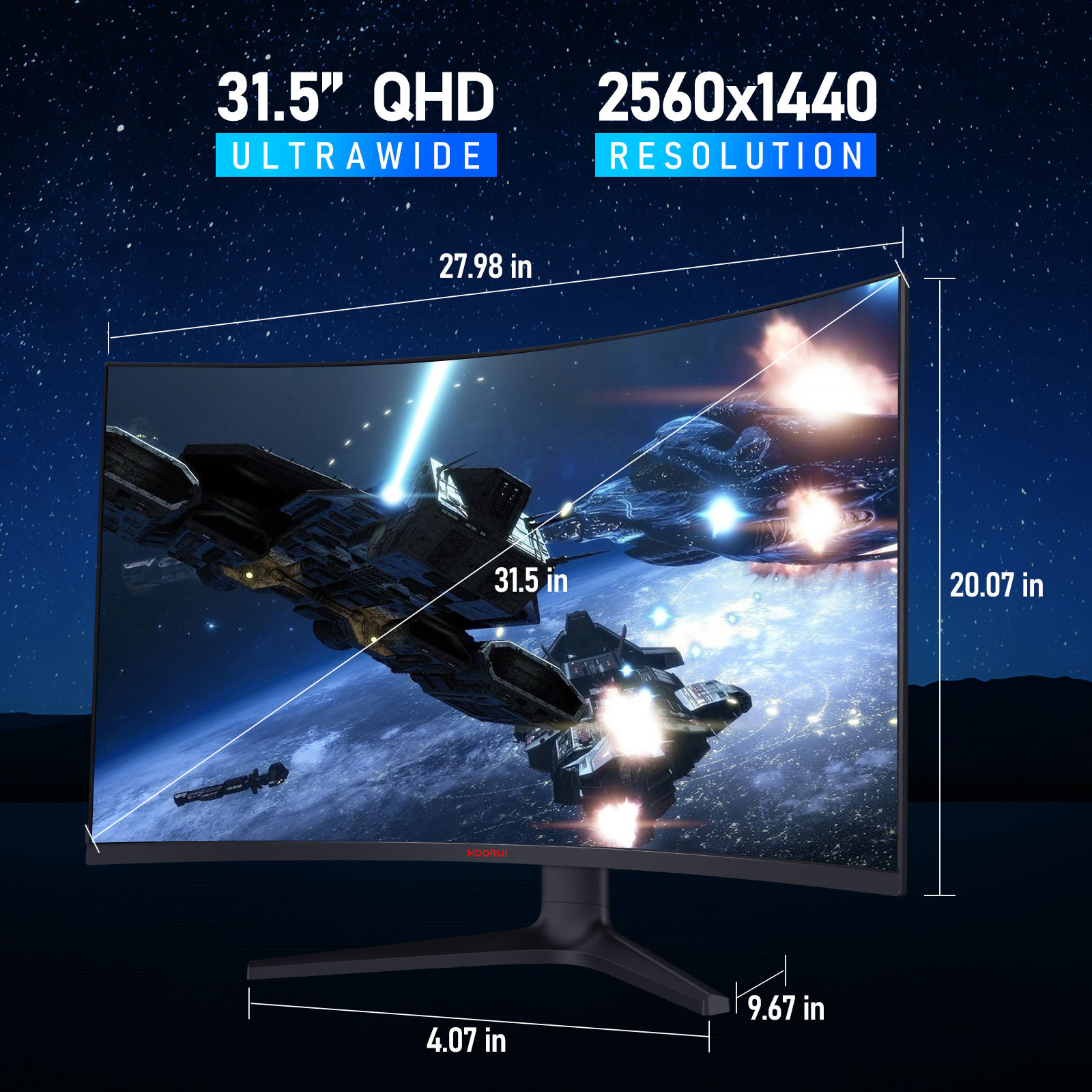 KOORUI 32 inch Curved Gaming Monitor - QHD 2560x1440, 170Hz Refresh Rate, 1500R Curvature, 1ms Response, HDR10, FreeSync Premium,Adaptive Sync, Tilt Adjustable, HDMI & DisplayPort，Black