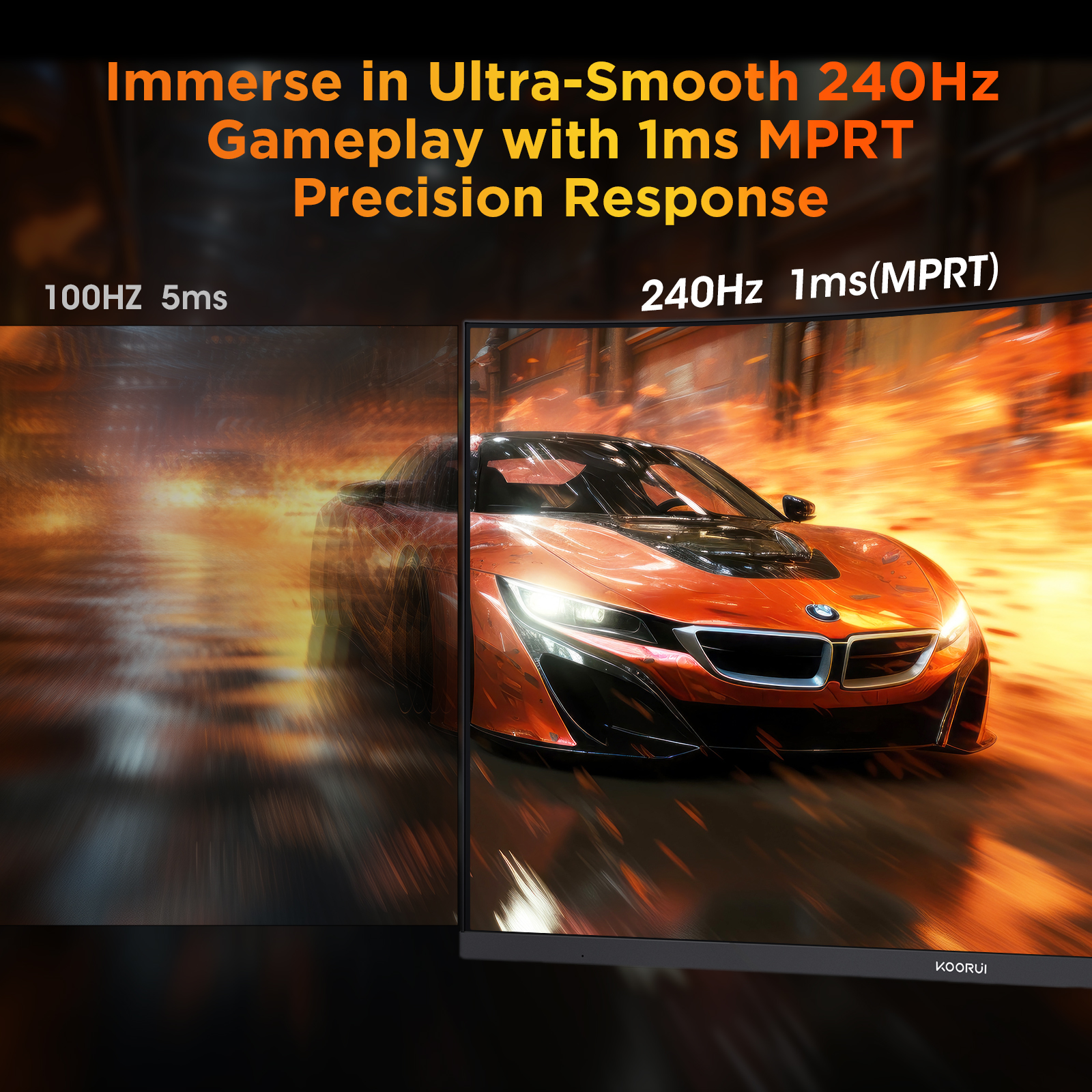 KOORUI 25 Inch Curved Gaming Monitor 240Hz FHD 1080P Computer Monitor, 1500R 1ms GTG Display, Adaptive Sync, 90% DCI-P3,HDR10, Eye Care, Tilt Adjustable, VESA 75x75mm, Black,G2511XC