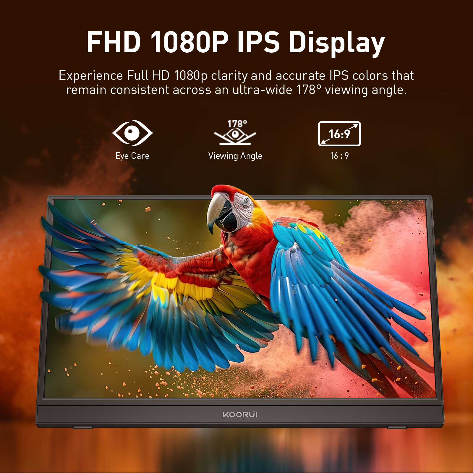 KOORUI 15.6 inch Portable Monitor FHD 1080P IPS External Display, Second Screen for Travel and Office, USB-C HDMI Gaming Monitor with Kickstand & Speakers for Laptop PC