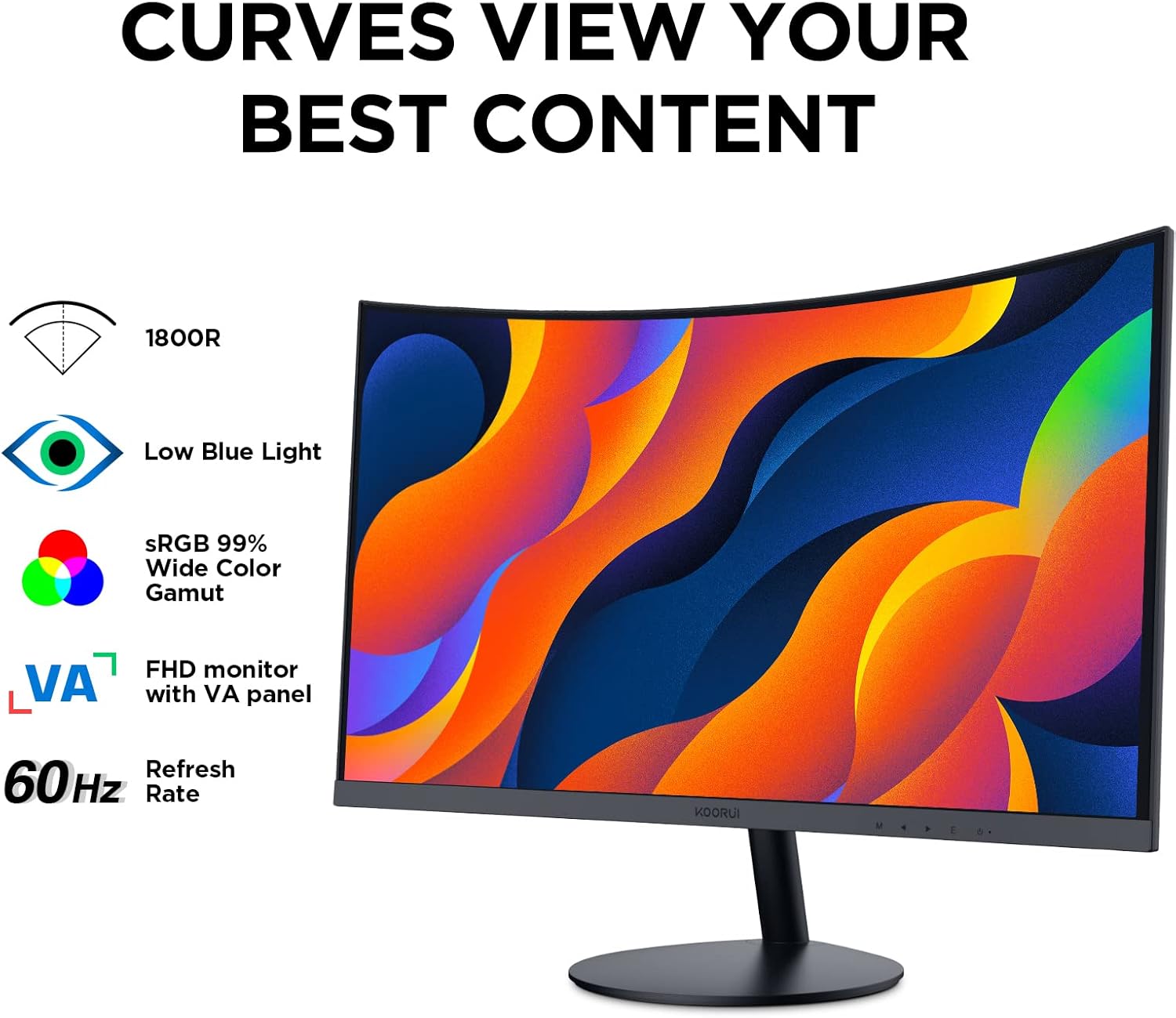 KOORUI 24-Inch Curved Computer Monitor, Full HD 1080P 60Hz Gaming Monitor 1800R LED HDMI VGA, Tilt Adjustment, Eye Care, Black 24N5C