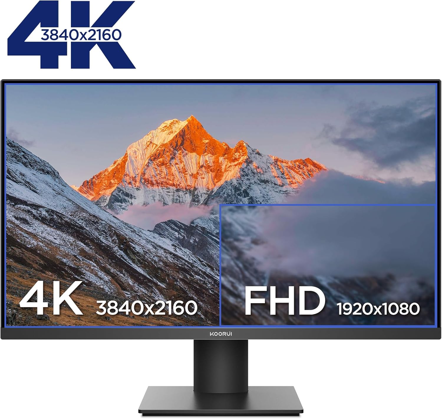 KOORUI 27 Inch Monitors, 4K Computer Monitors UHD(3840 * 2160), IPS, 6ms, 60Hz, 2x HDMI 2.0 & DisplayPort 1.4, Adpitive Sync, HDR10, VESA 100 * 100mm, 90% DCI-P3, Eye Care