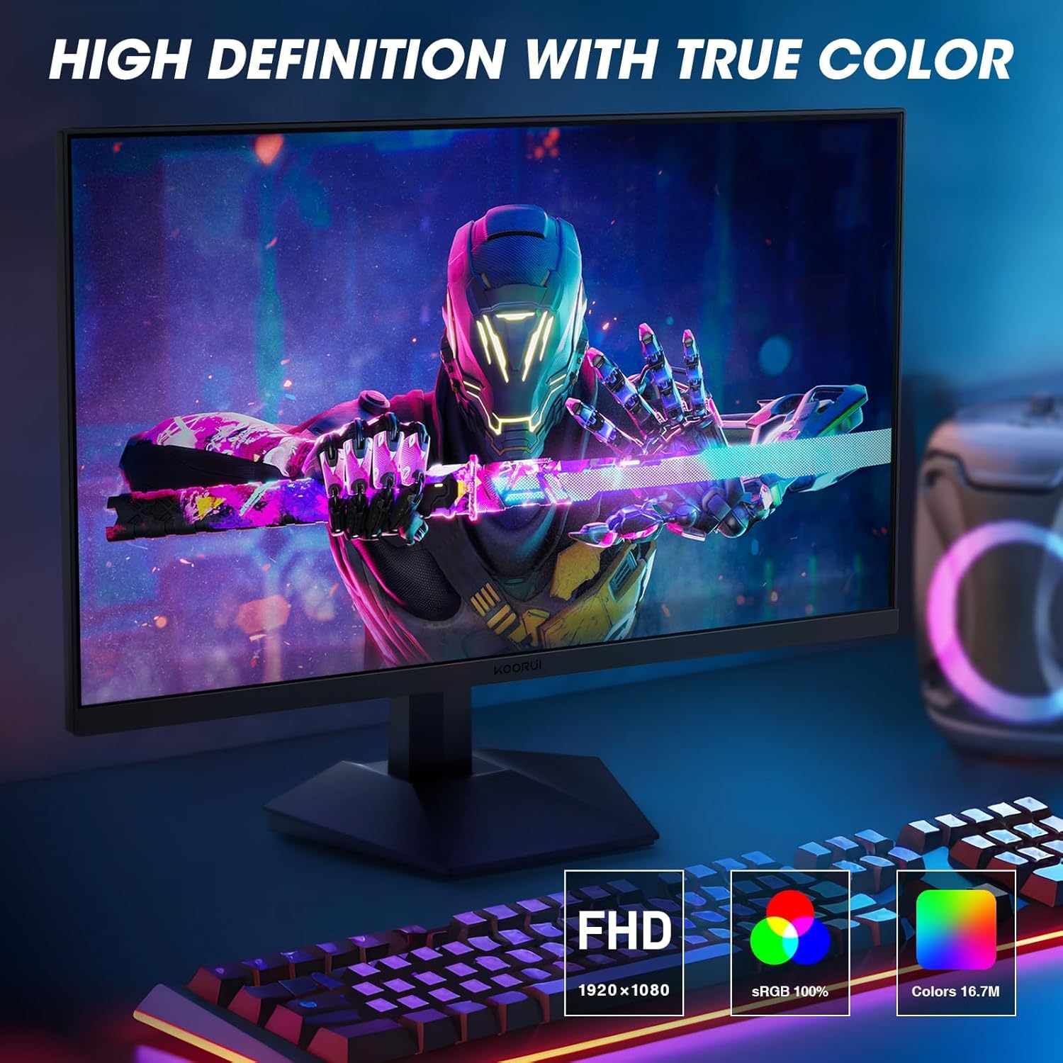 KOORUI 27 Inch Gaming Monitor, 165Hz, FHD, IPS, 1ms, DCI-P3 90%, Adaptive Sync, HDMI/DisplayPort, Black