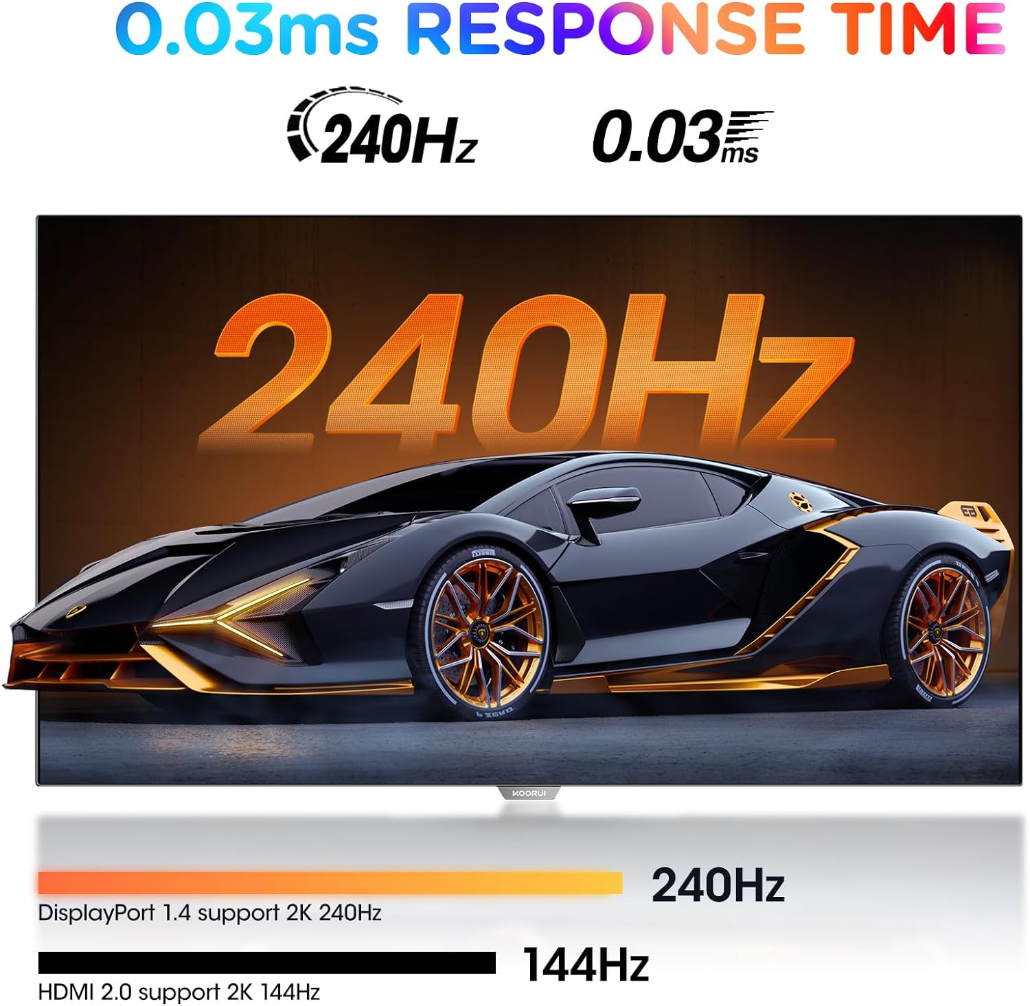 KOORUI 27 Inch OLED Gaming Monitor, 1440P 240Hz 0.03ms PC Monitor, 90W Type-C Charge, DCI-P3 Slim Screen, HDMI 2.0, DisplayPort 1.4, USB-C 3.1, 100 x 100 mm VESA, Black, 27E8QK