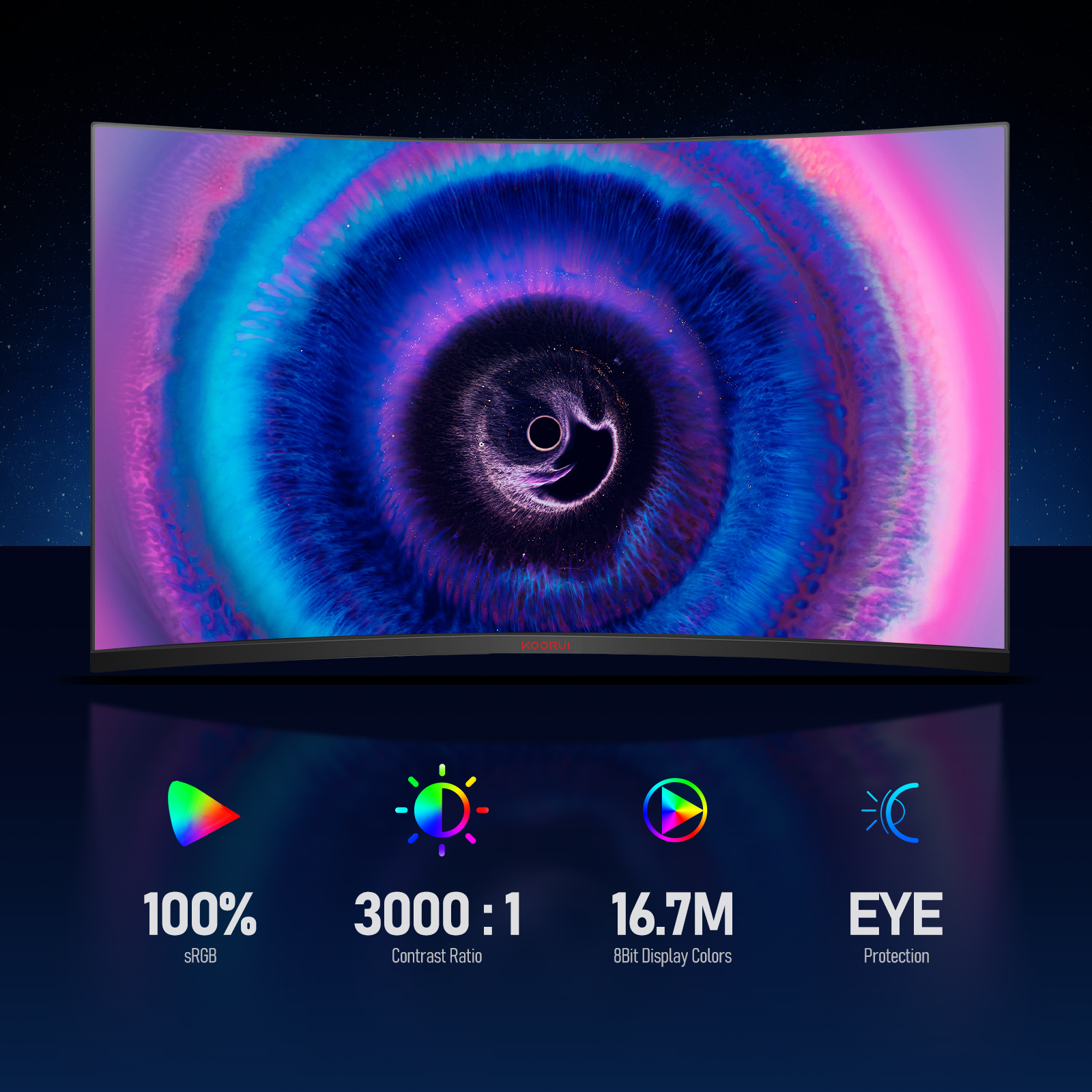 KOORUI 32 inch Curved Gaming Monitor - QHD 2560x1440, 170Hz Refresh Rate, 1500R Curvature, 1ms Response, HDR10, FreeSync Premium,Adaptive Sync, Tilt Adjustable, HDMI & DisplayPort，Black