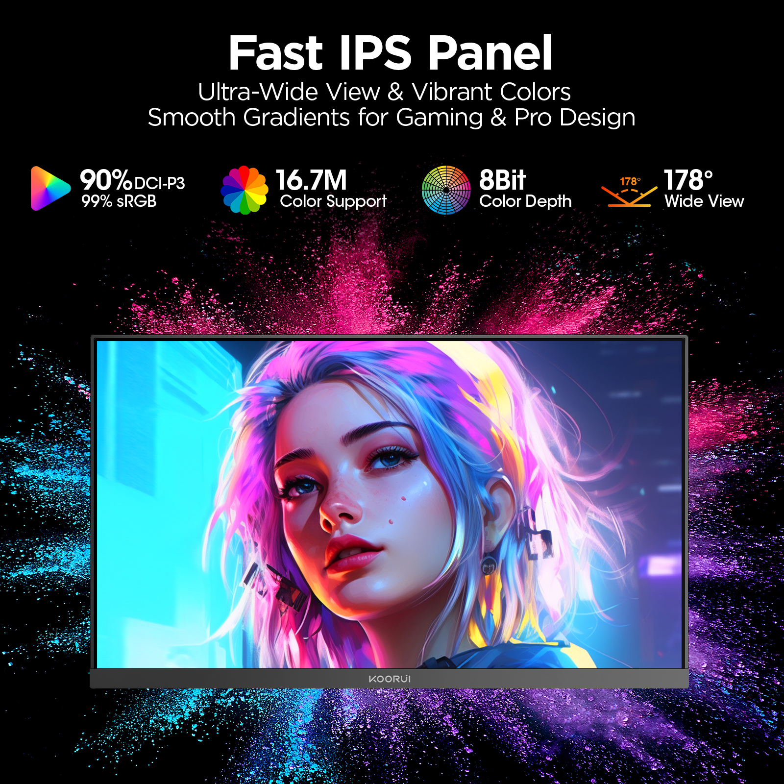 KOORUI 24.5 Inch Gaming Monitor, 200Hz Monitor, 1ms, FHD 1080p IPS Display, 90% DCI-P3 Color Gamut, HDR400, with Adaptive Sync Thechnology, HDMI & DP Port, Black, G2511P