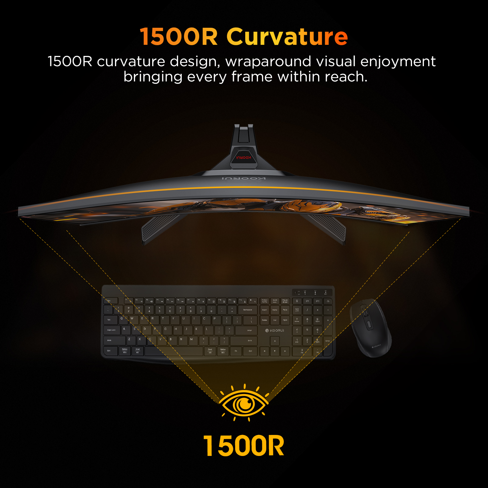 KOORUI 25 Inch Curved Gaming Monitor 240Hz FHD 1080P Computer Monitor, 1500R 1ms GTG Display, Adaptive Sync, 90% DCI-P3,HDR10, Eye Care, Tilt Adjustable, VESA 75x75mm, Black,G2511XC