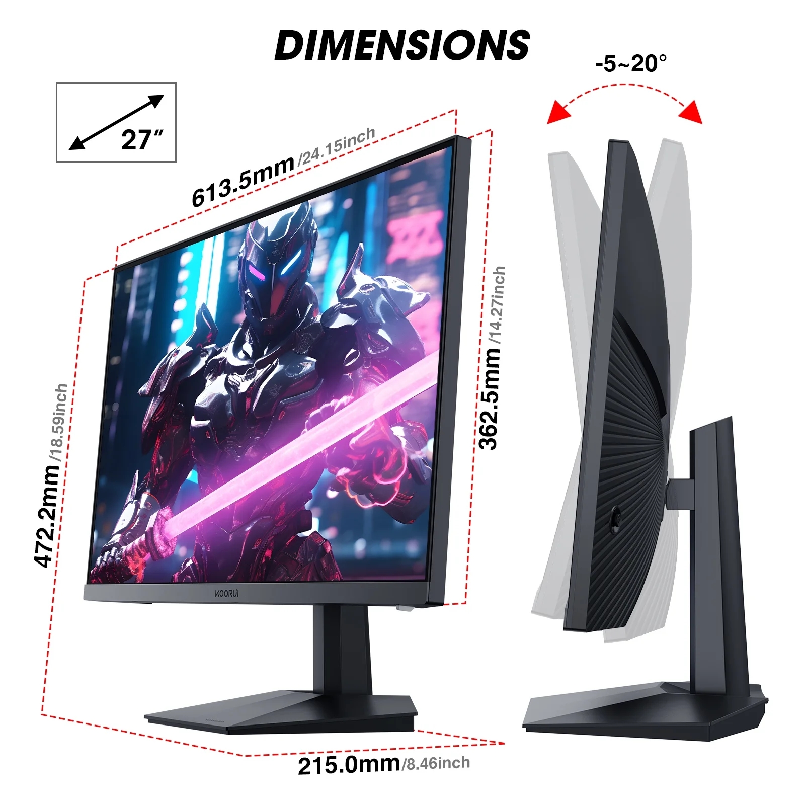 KOORUI 27'' 240hz, 1ms Gaming Monitor FHD(1920 x 1080), DCI-P3 90% Color Gamut, Adaptive Sync , HDMI, Black GN02