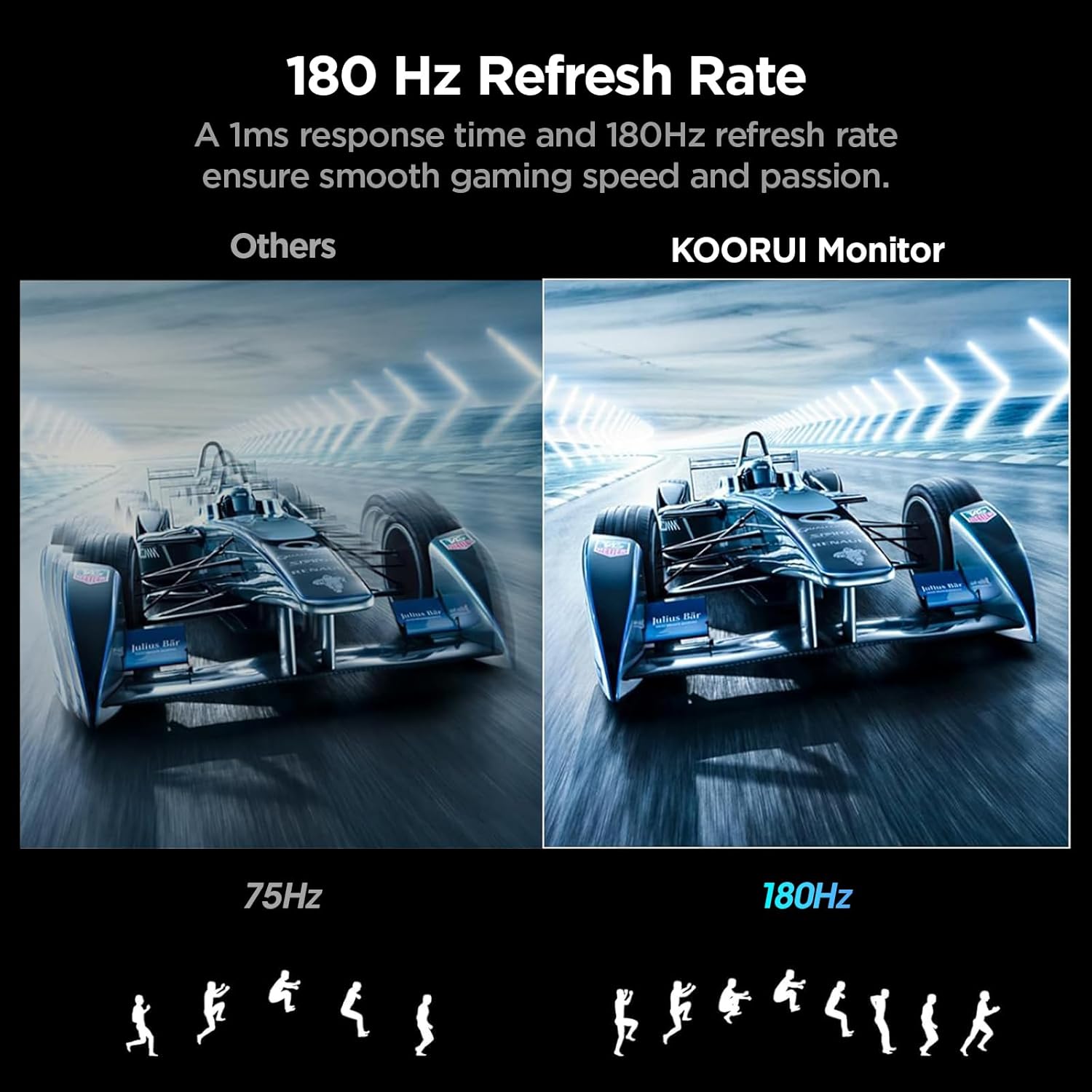 KOORUI 24 Inch Curved Gaming Monitor, FHD 1080p, 1ms Response Time, 180Hz Refresh Rates, HDMI 2.0/DP 1.2, 250cd/m² Brightness