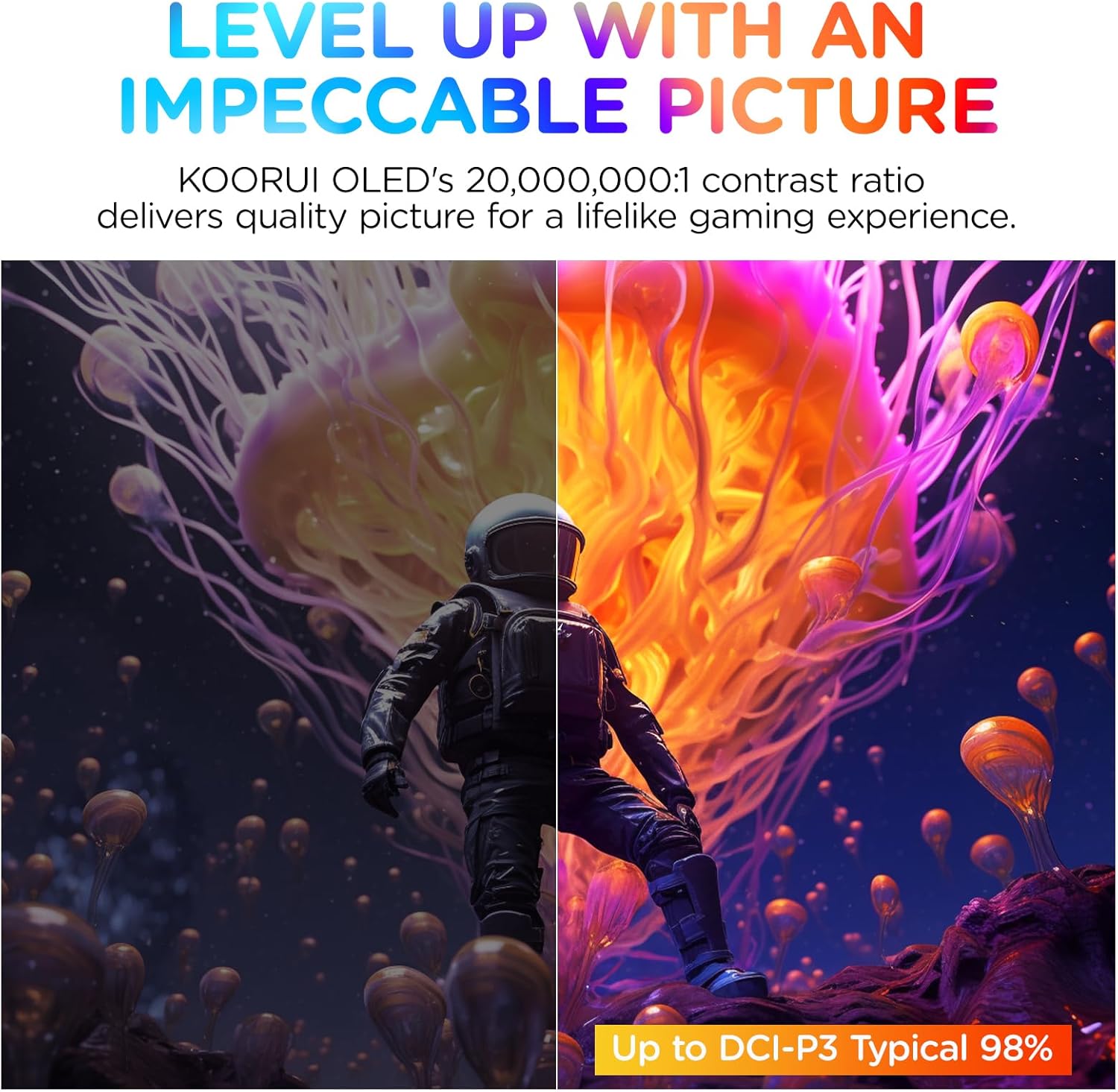 KOORUI 27 Inch OLED Gaming Monitor, 1440P 240Hz 0.03ms PC Monitor, 90W Type-C Charge, DCI-P3 Slim Screen, HDMI 2.0, DisplayPort 1.4, USB-C 3.1, 100 x 100 mm VESA, Black, 27E8QK