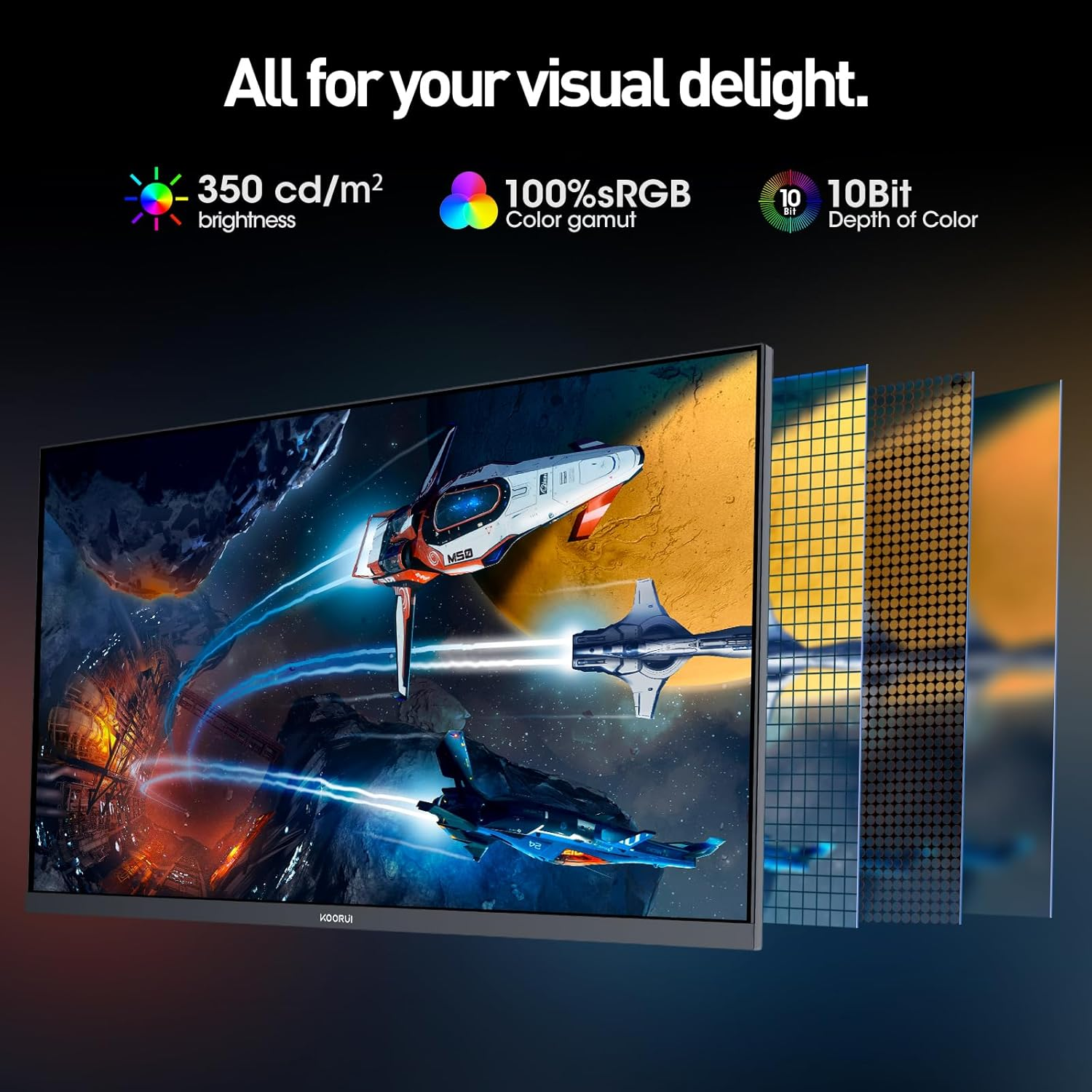 KOORUI 27 Inch Gaming Monitor, UHD 160Hz / FHD 320Hz, IPS Panel, Adjustable Stand, 95% DCI-P3, HDR400, HDMI/DP, Eye-Care, VESA Mountable，G2741L