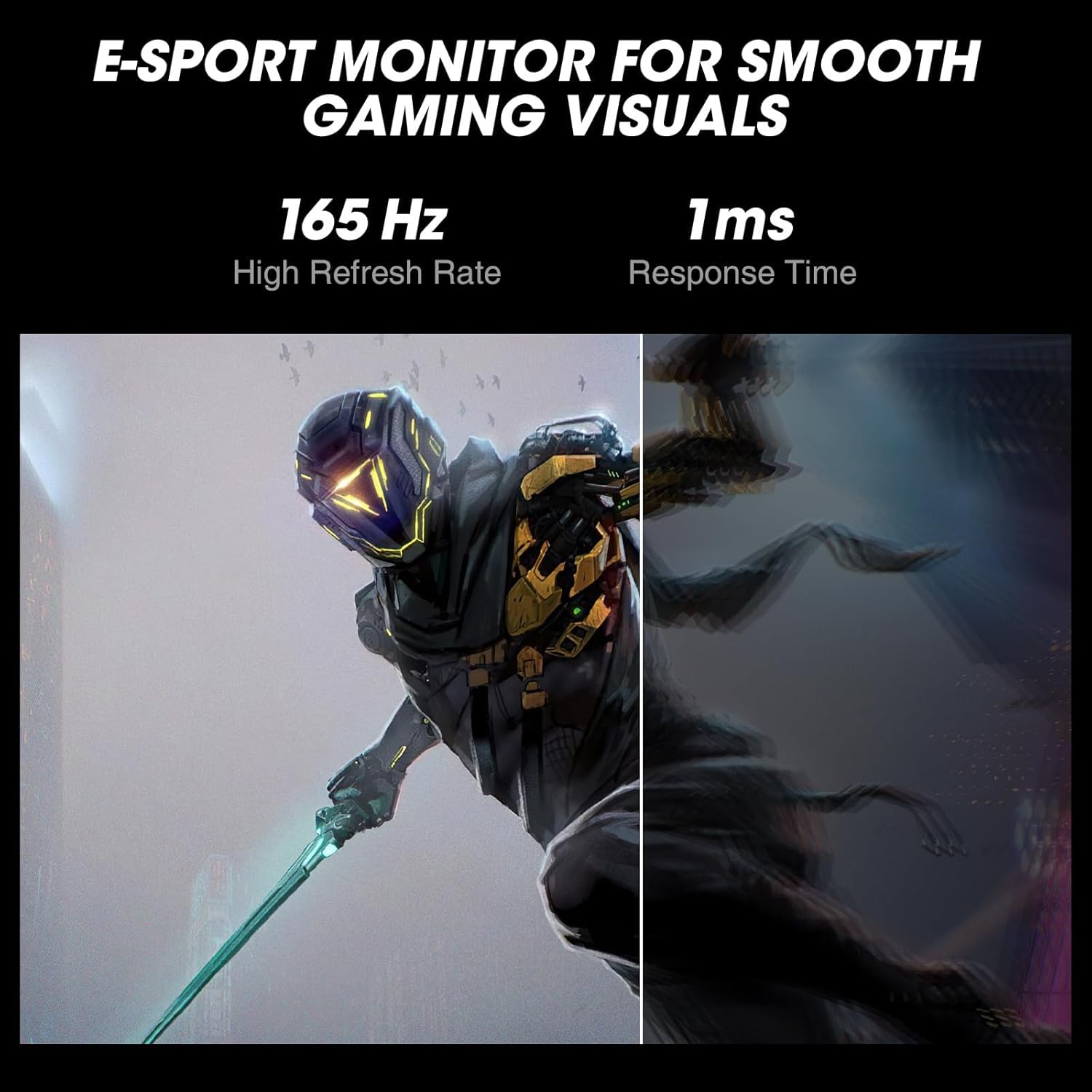 KOORUI 27 Inch Gaming Monitor, 165Hz, FHD, IPS, 1ms, DCI-P3 90%, Adaptive Sync, HDMI/DisplayPort, Black