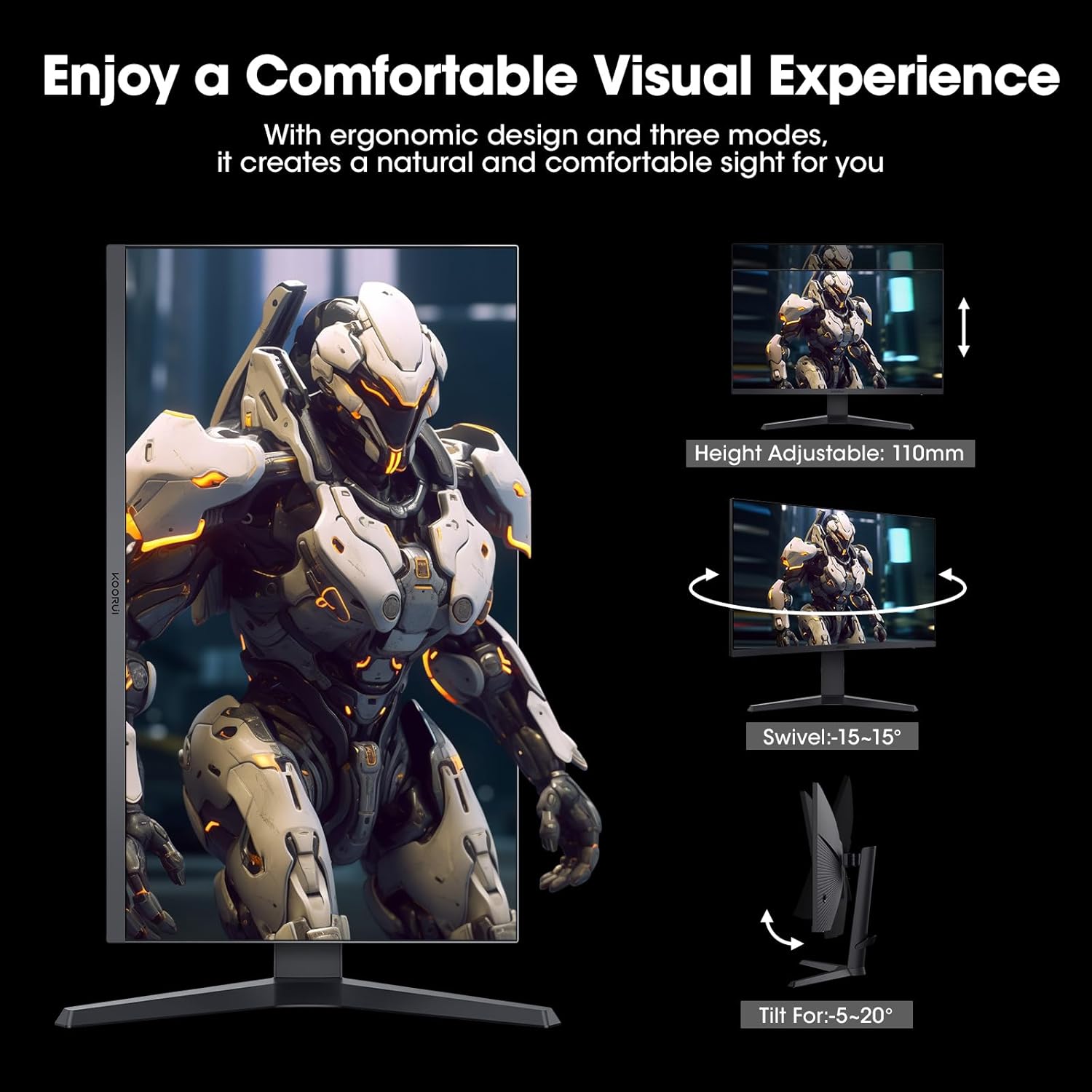 KOORUI Gaming Monitor 27 Inch - WQHD Screen PC, 240Hz, 1 ms, Adaptive Sync, Gsync Compatibility, (2560 x 1440, HDMI, DisplayPort, HDR 400) Black/Red