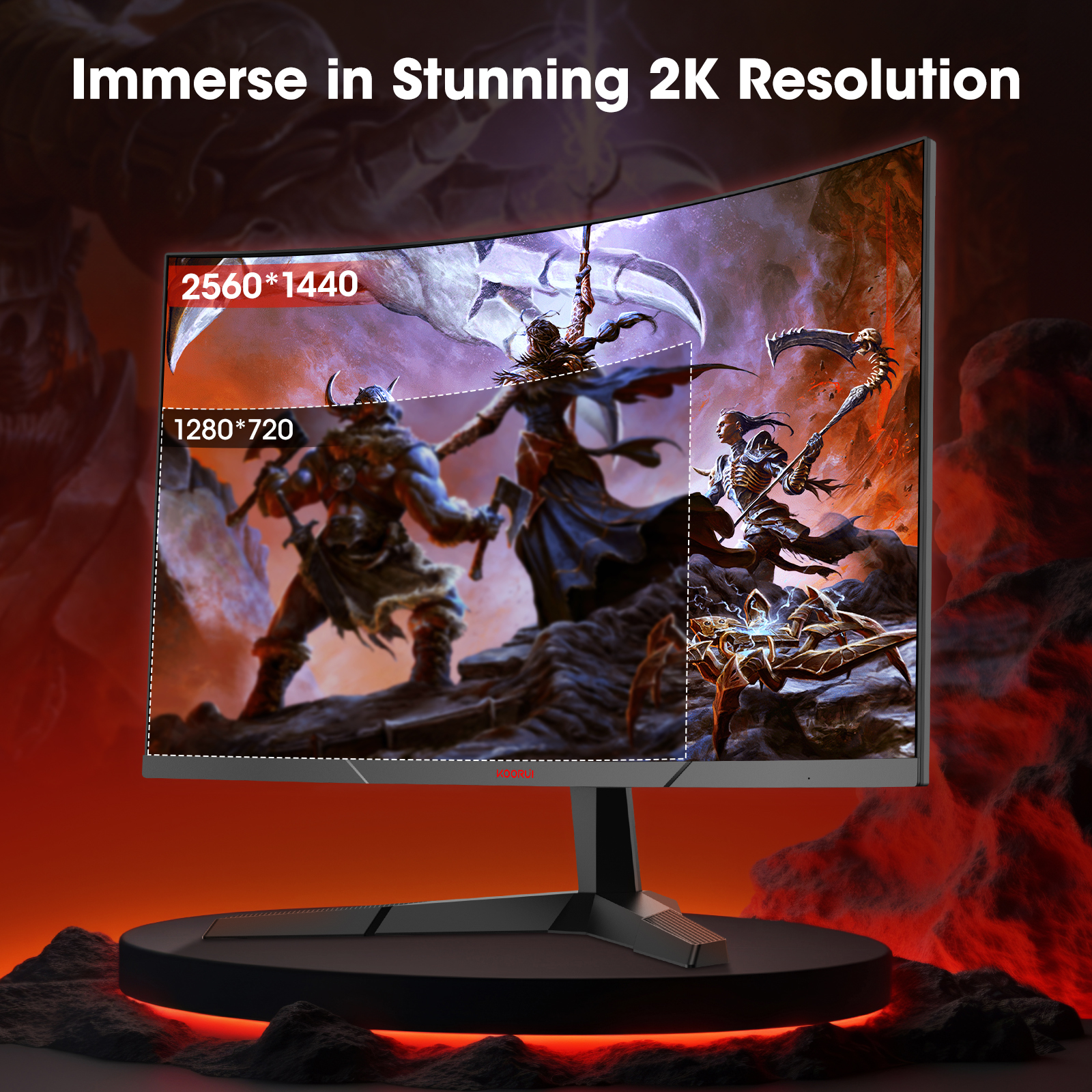 KOORUI 27 inch Curved Gaming Monitor, QHD (2560 x 1440) R1500 180Hz, AdaptiveSync with 1ms Computer Monitor, VESA Compatible, HDR10, 1 x Display Port 1.4 & 2 x HDMI 2.0, Eye Care 27E6QCA