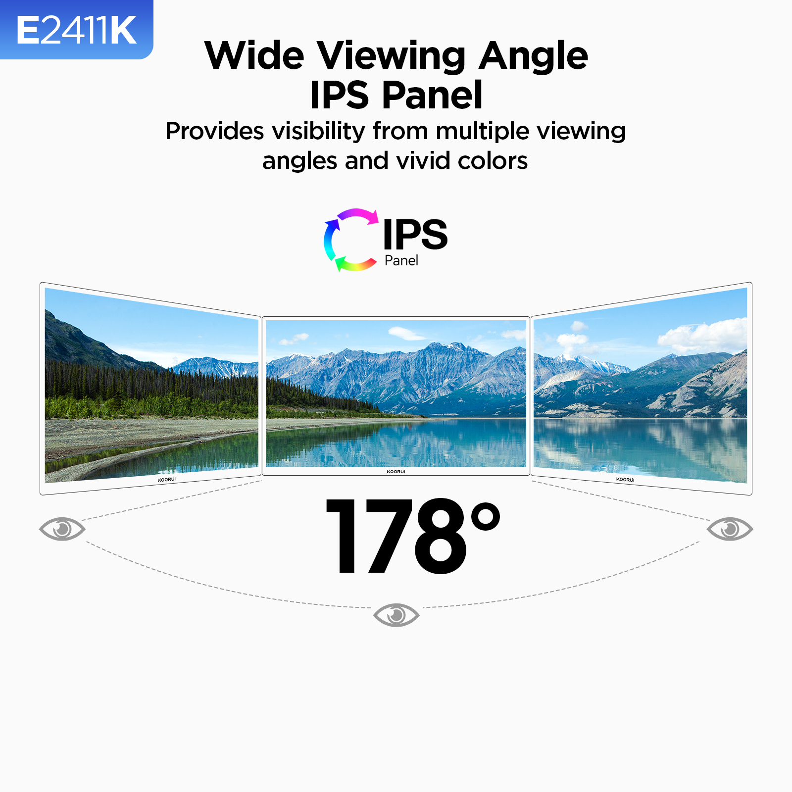 KOORUI 24 Inch Computer Monitor, FHD 1080P 144Hz Gaming Monitor, IPS Display, Free-sync Compatible, 99% SRGB Color Gamut VESA 100 * 100mm Eye Care, Ultra-Slim Frame, Black, E2411K