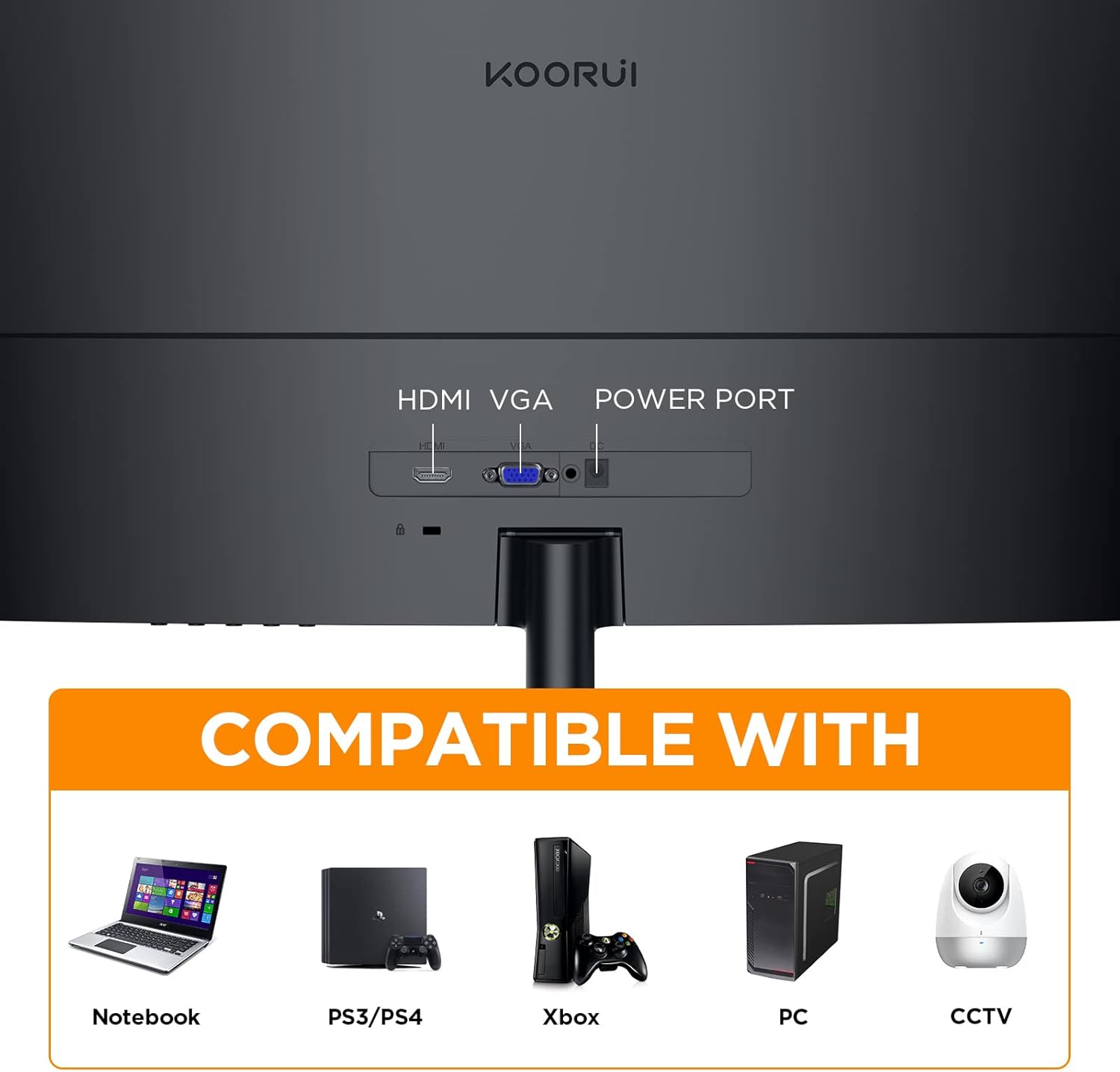 KOORUI 24-Inch Curved Computer Monitor, Full HD 1080P 60Hz Gaming Monitor 1800R LED HDMI VGA, Tilt Adjustment, Eye Care, Black 24N5C