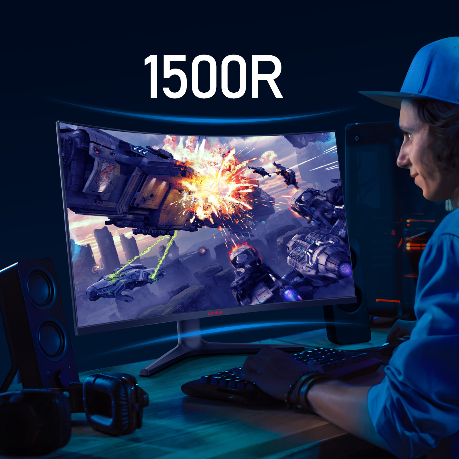 KOORUI 32 inch Curved Gaming Monitor - QHD 2560x1440, 170Hz Refresh Rate, 1500R Curvature, 1ms Response, HDR10, FreeSync Premium,Adaptive Sync, Tilt Adjustable, HDMI & DisplayPort，Black