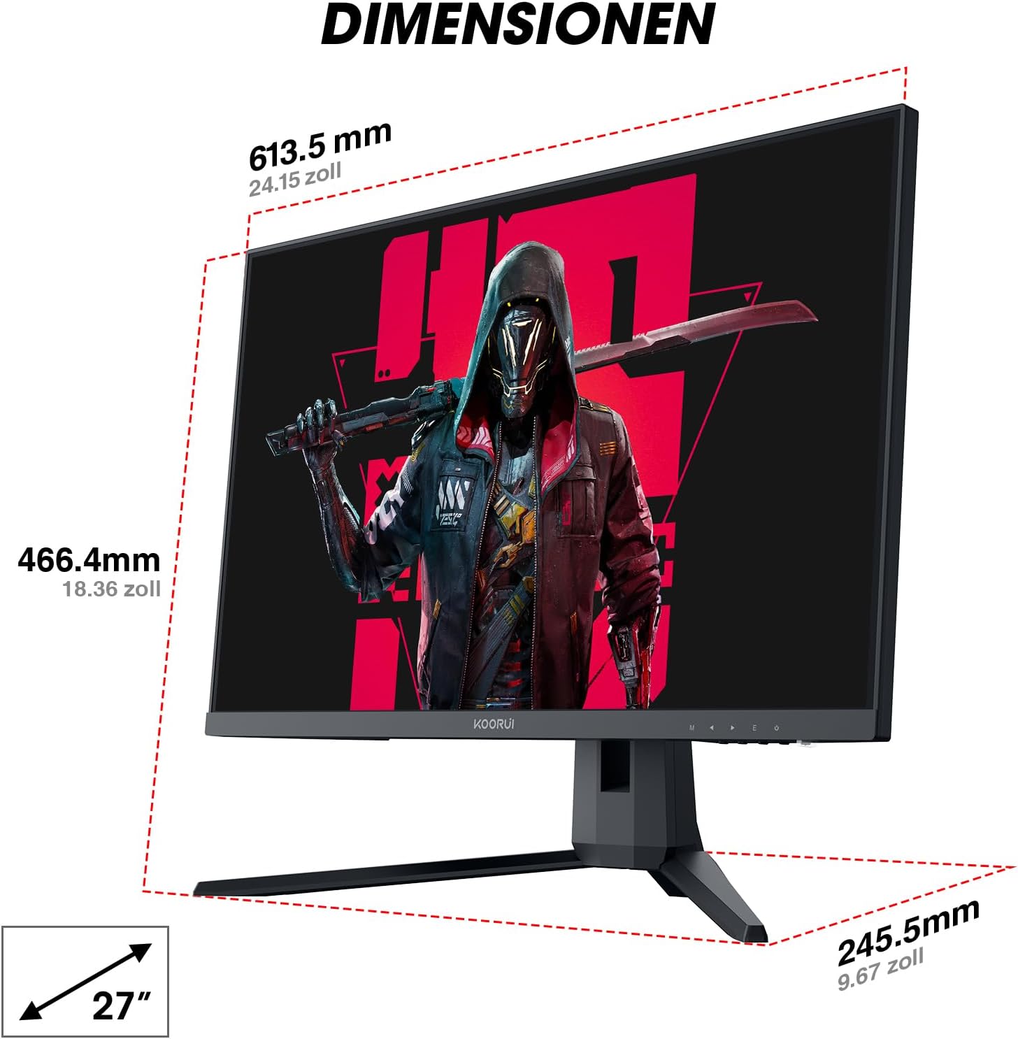 KOORUI Gaming Monitor 27 Inch QHD 144 Hz, 1ms, DCI-P3 90% Colour Range, Adaptive Sync, 2560 x 1440, HDMI, DisplayPort
